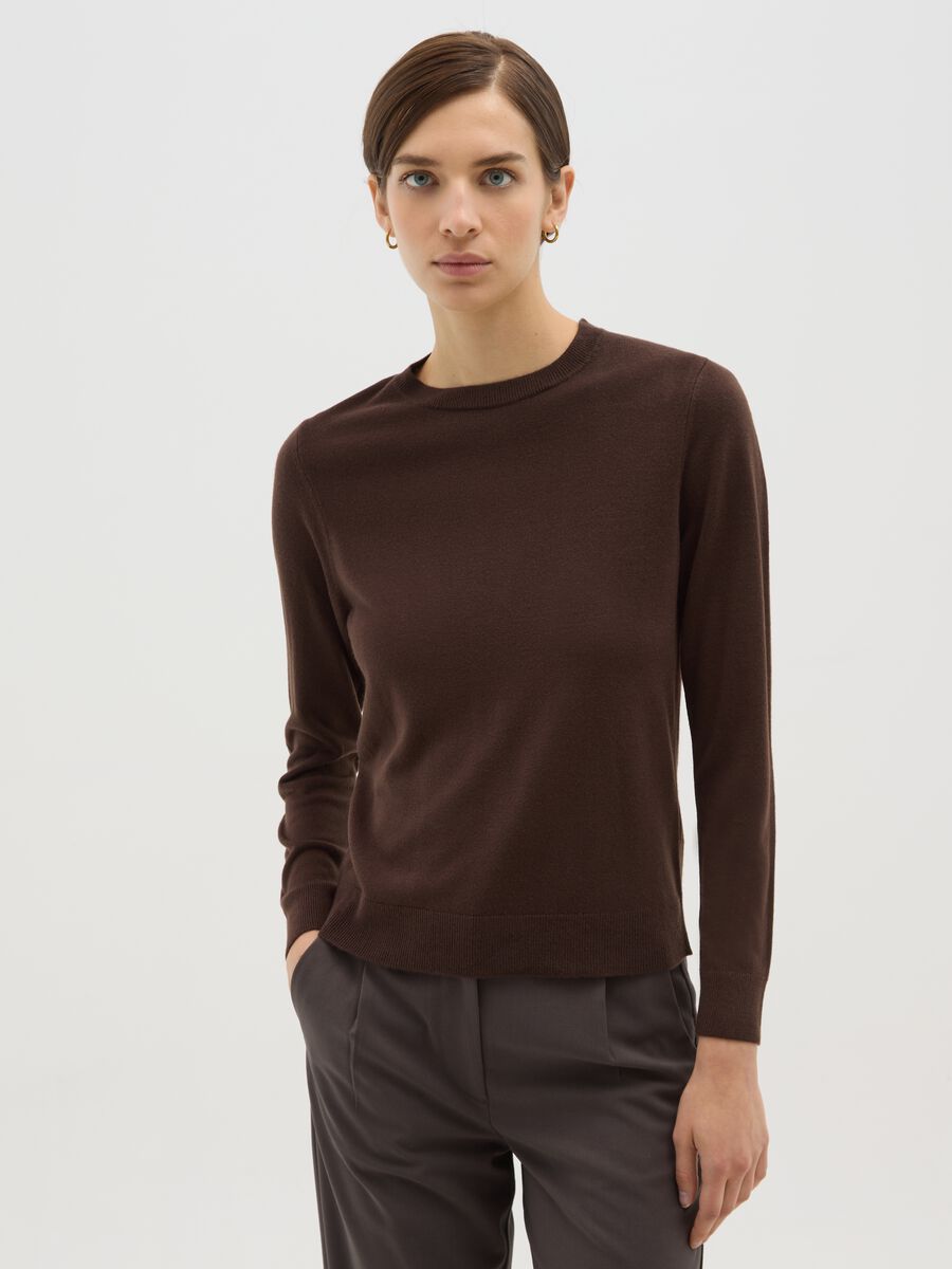 Brown Jersey Knit Sweater_0