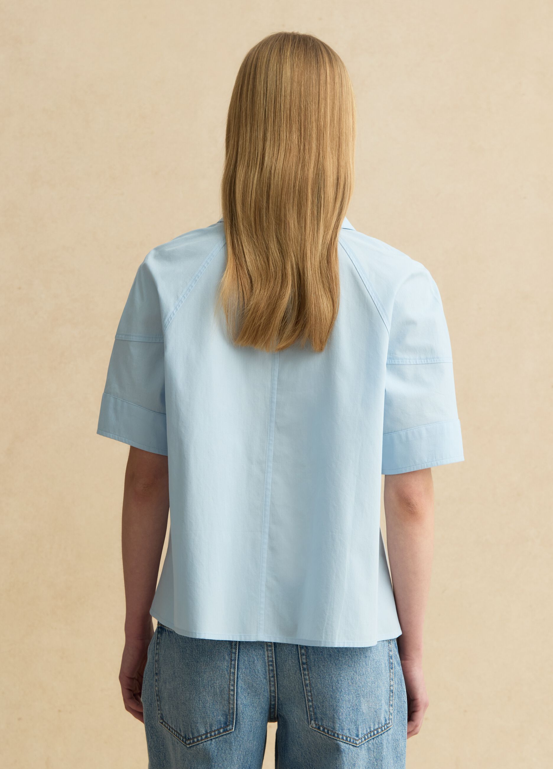 Blue short sleeve pure cotton regular fit shirt