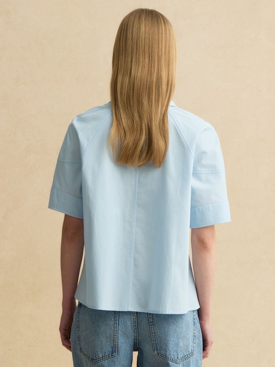 Camicia a maniche corte in puro cotone azzurra regular fit_2