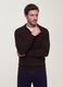Brown viscose-blend polo with V-neck, regular fit_0