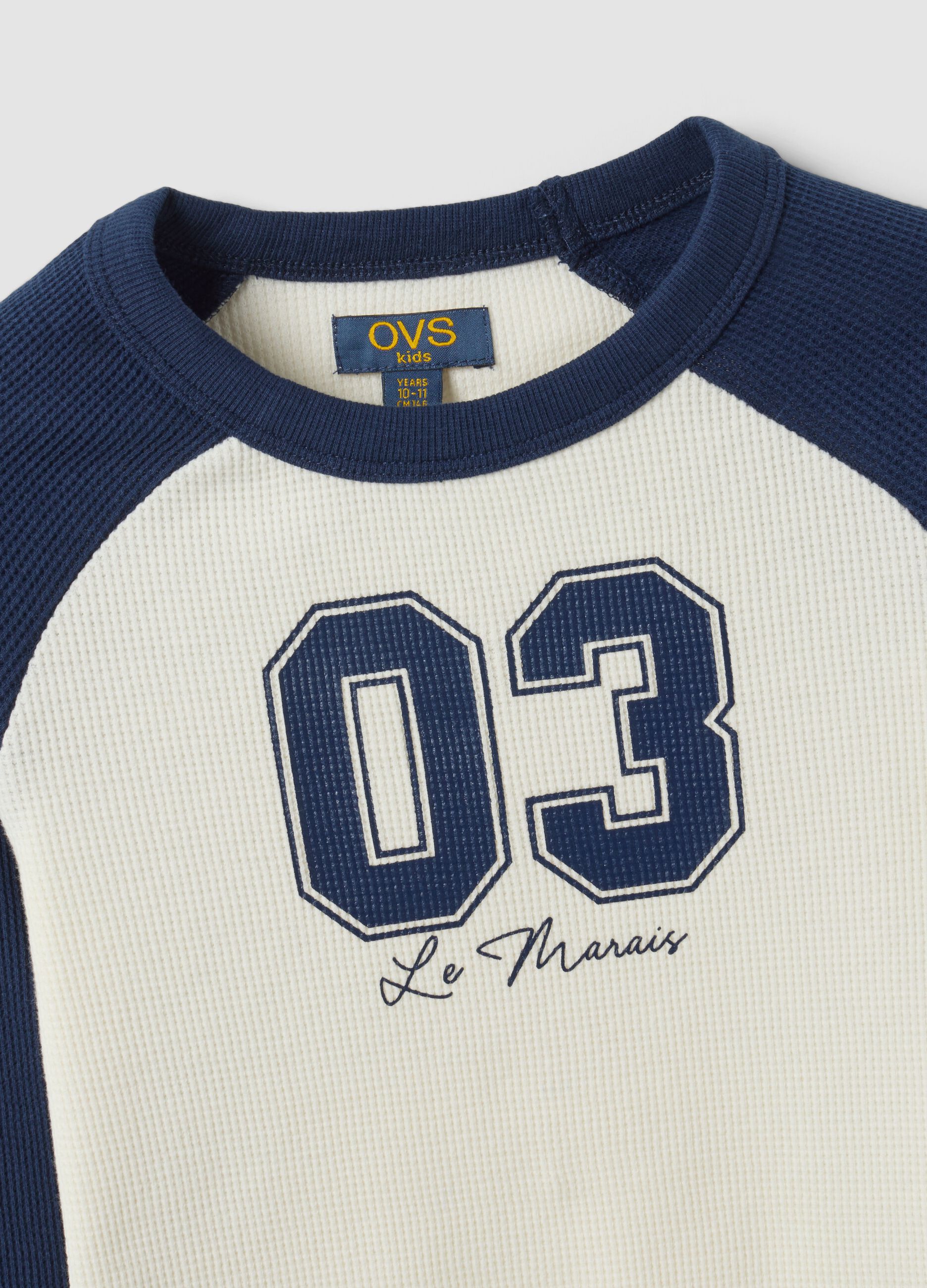 Blue stretch cotton T-shirt with contrast sleeves for girls