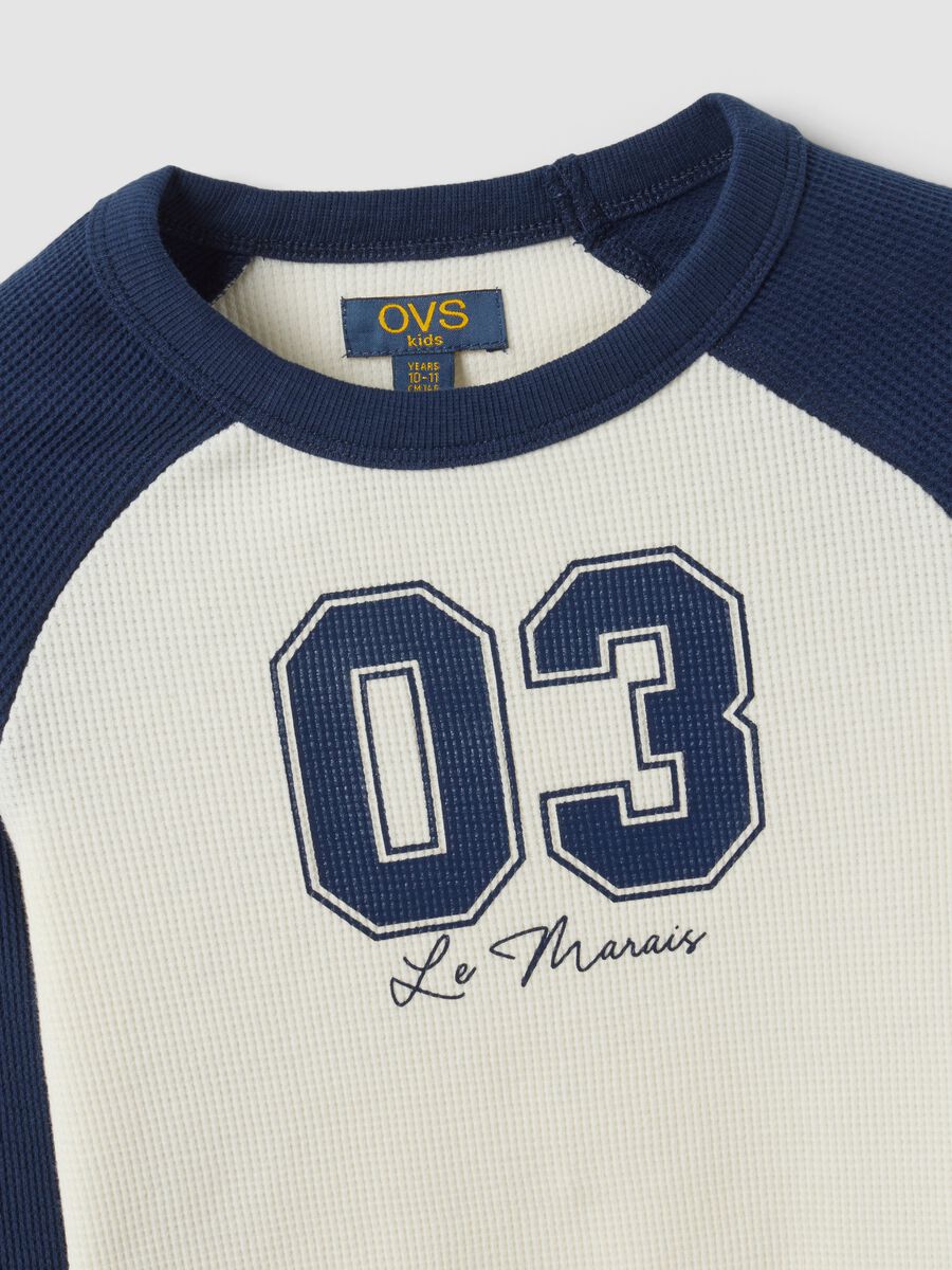 Blue stretch cotton T-shirt with contrast sleeves for girls_2