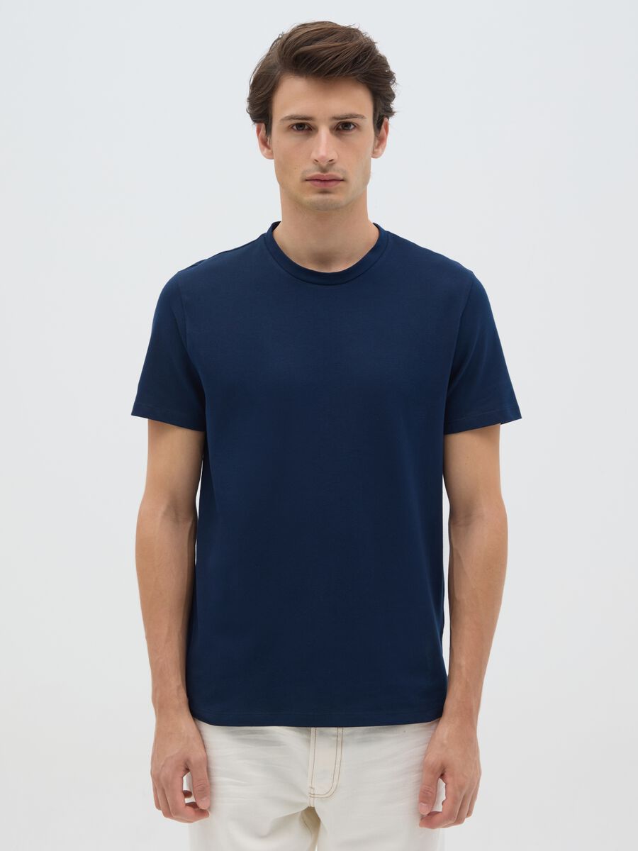 Men's regular fit blue stretch cotton T-shirt_0