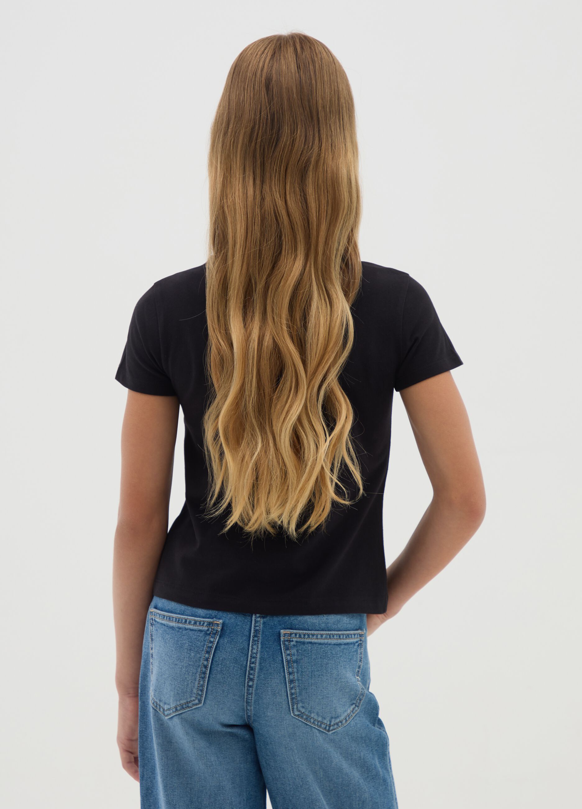 Girls' black pure cotton regular fit t-shirt with print