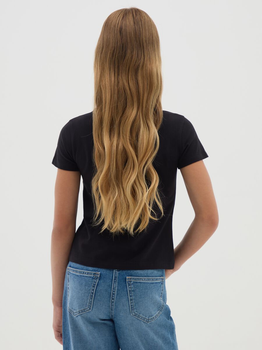 Girls' black pure cotton regular fit t-shirt with print_2