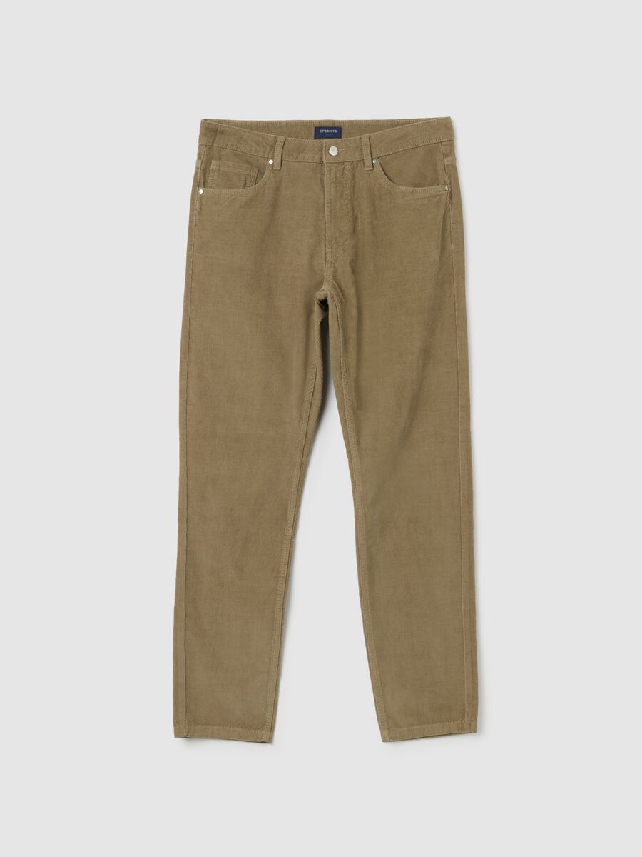 Pantaloni in puro cotone marroni slim fit_0