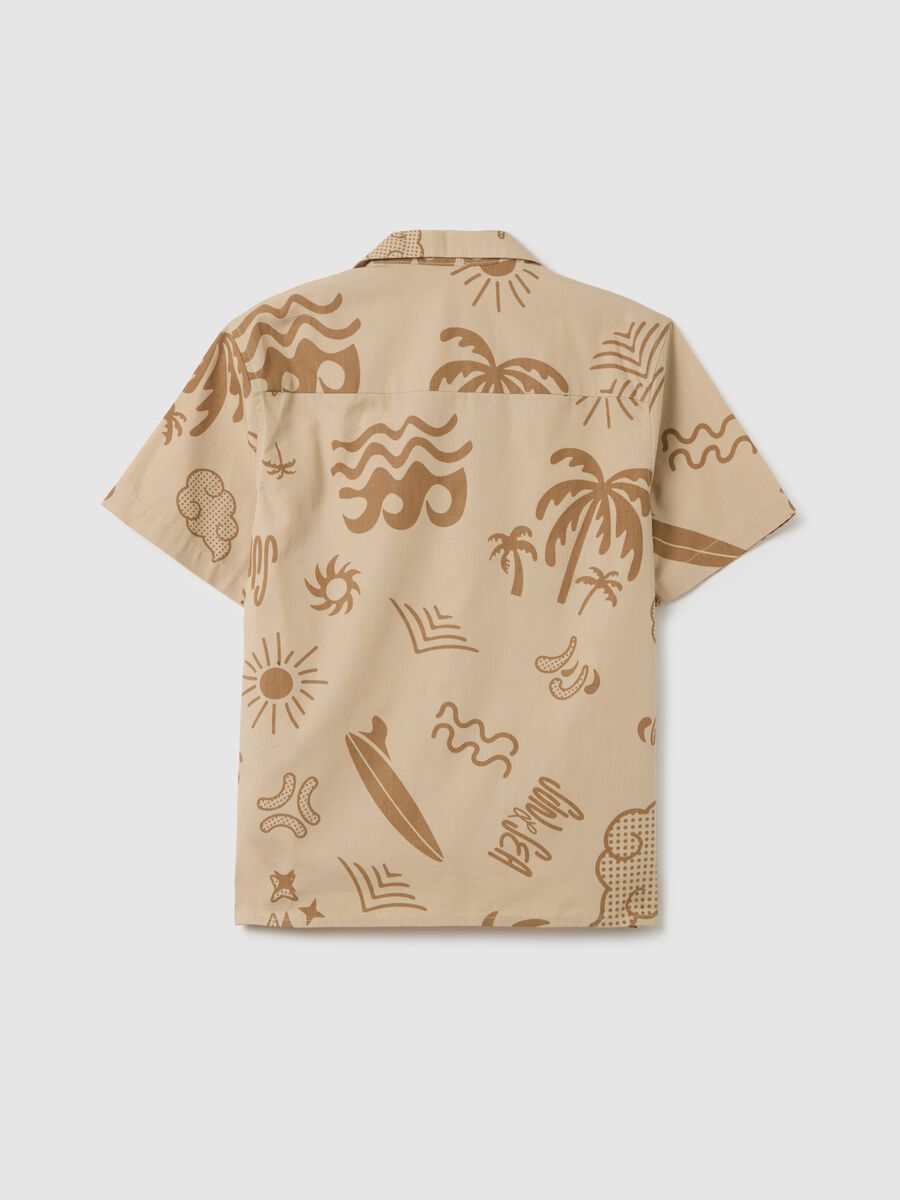 Boys' pure cotton beige oversized shirt with bowling collar_1
