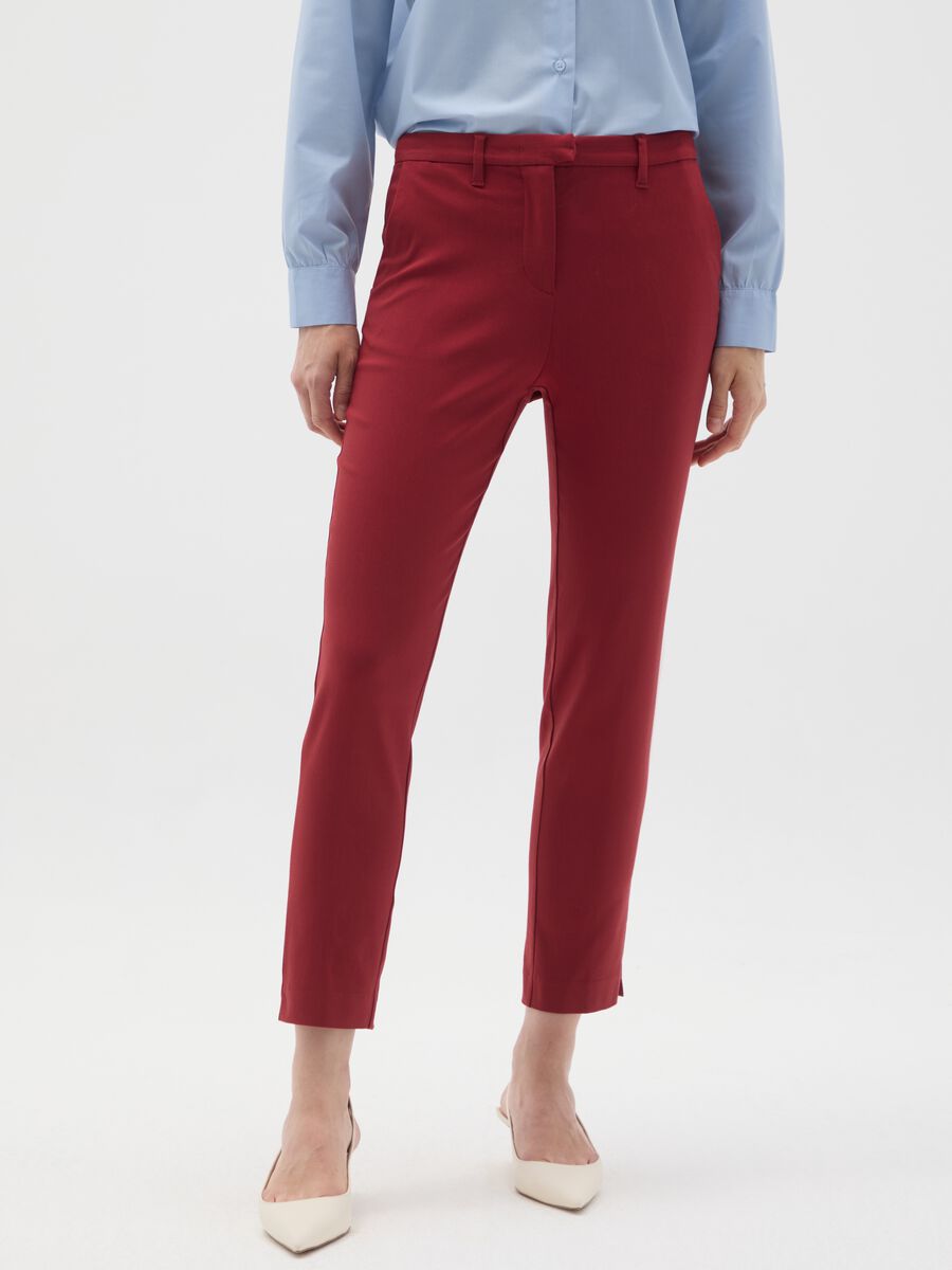 Red viscose blend slim fit trousers_1