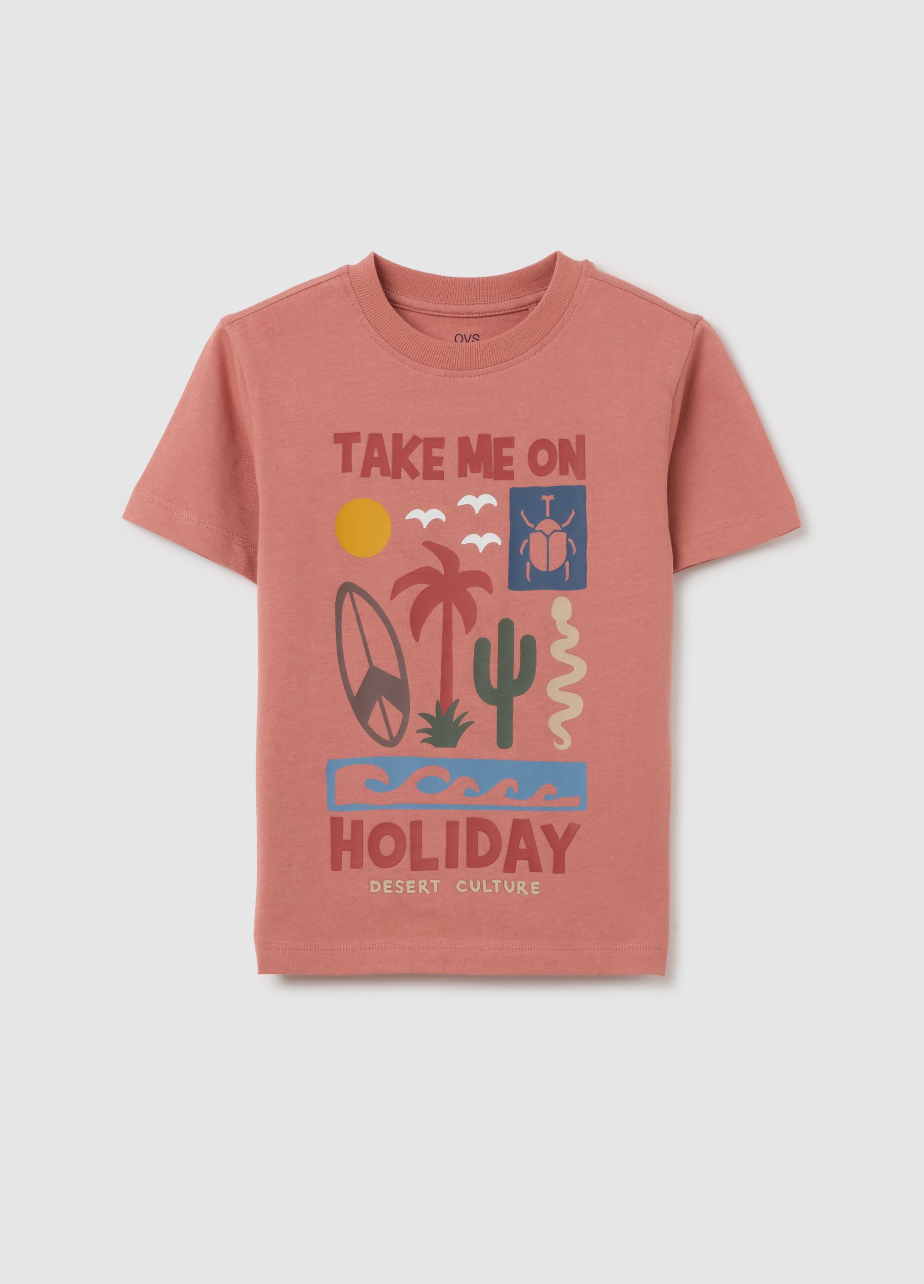 T-shirt da bambino in puro cotone rosa regular fit con stampa
