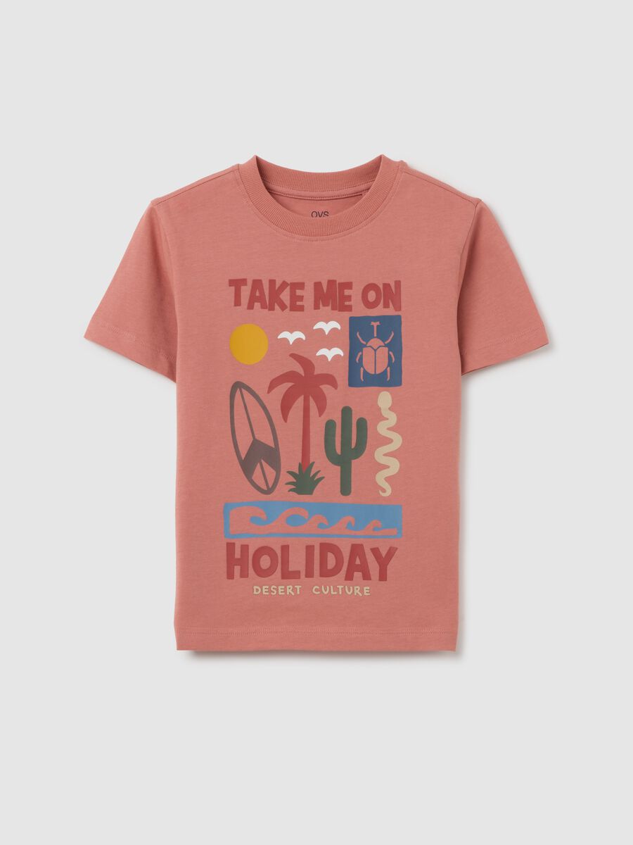 Children's pink pure cotton regular fit T-shirt with print_0