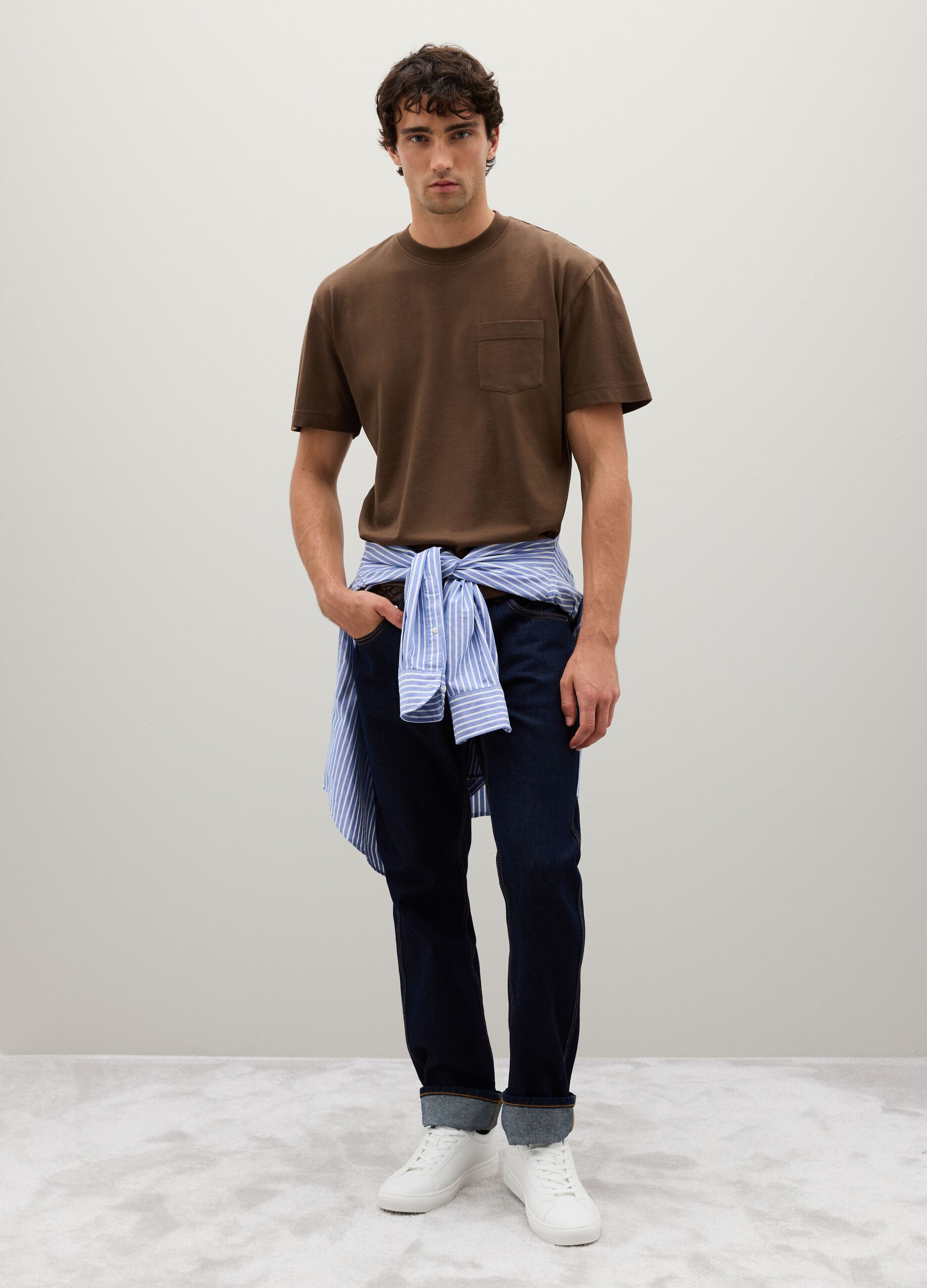 Brown pure cotton regular fit T-shirt
