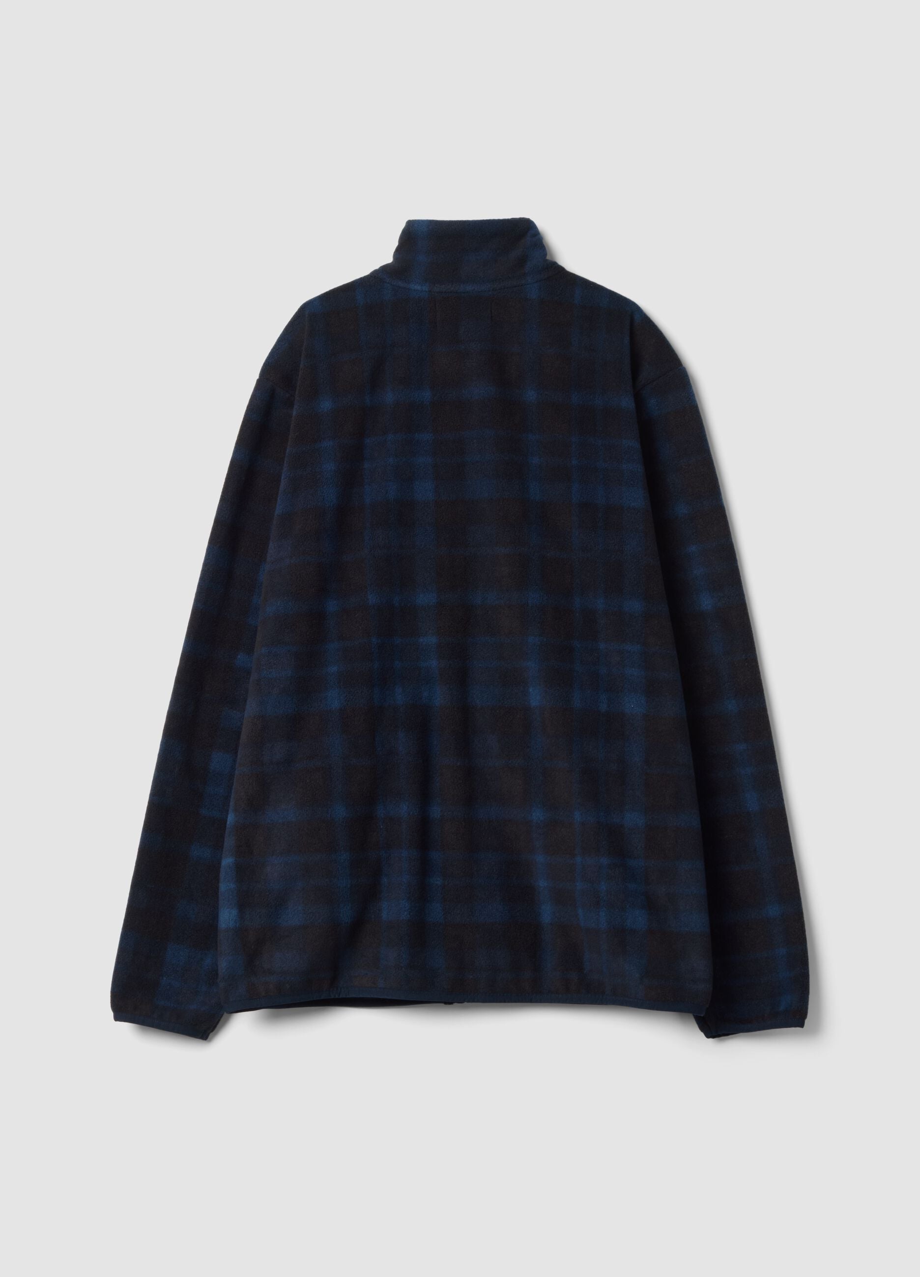 Blue checked fleece sweatshirt with collar, regular fit