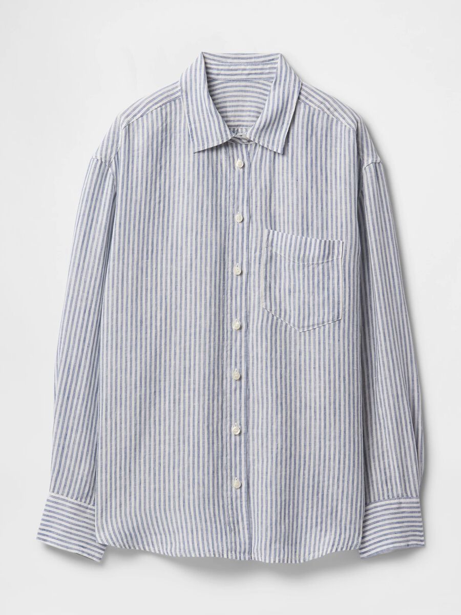 Wide blue and white striped shirt in 100% linen_3