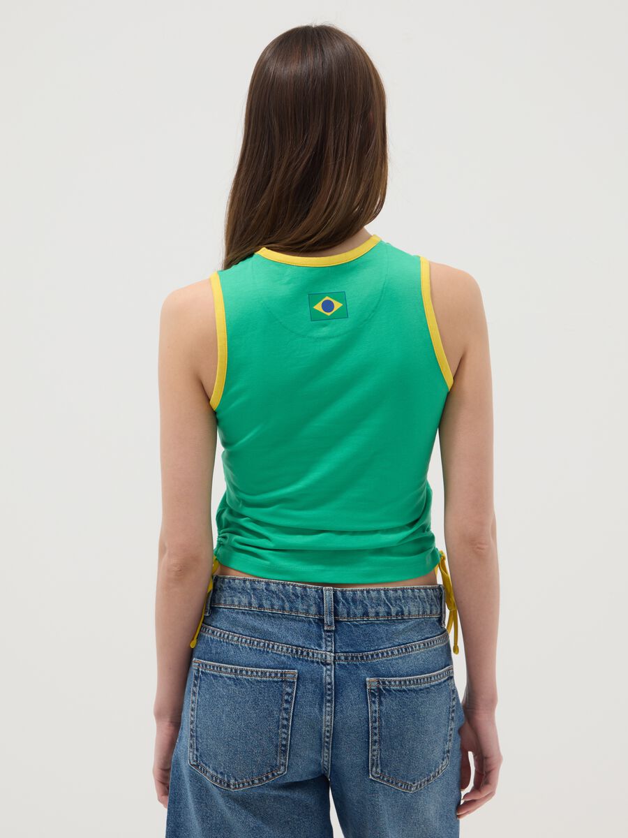T-shirt senza maniche in cotone elasticizzato verde con scritta Brasil_3