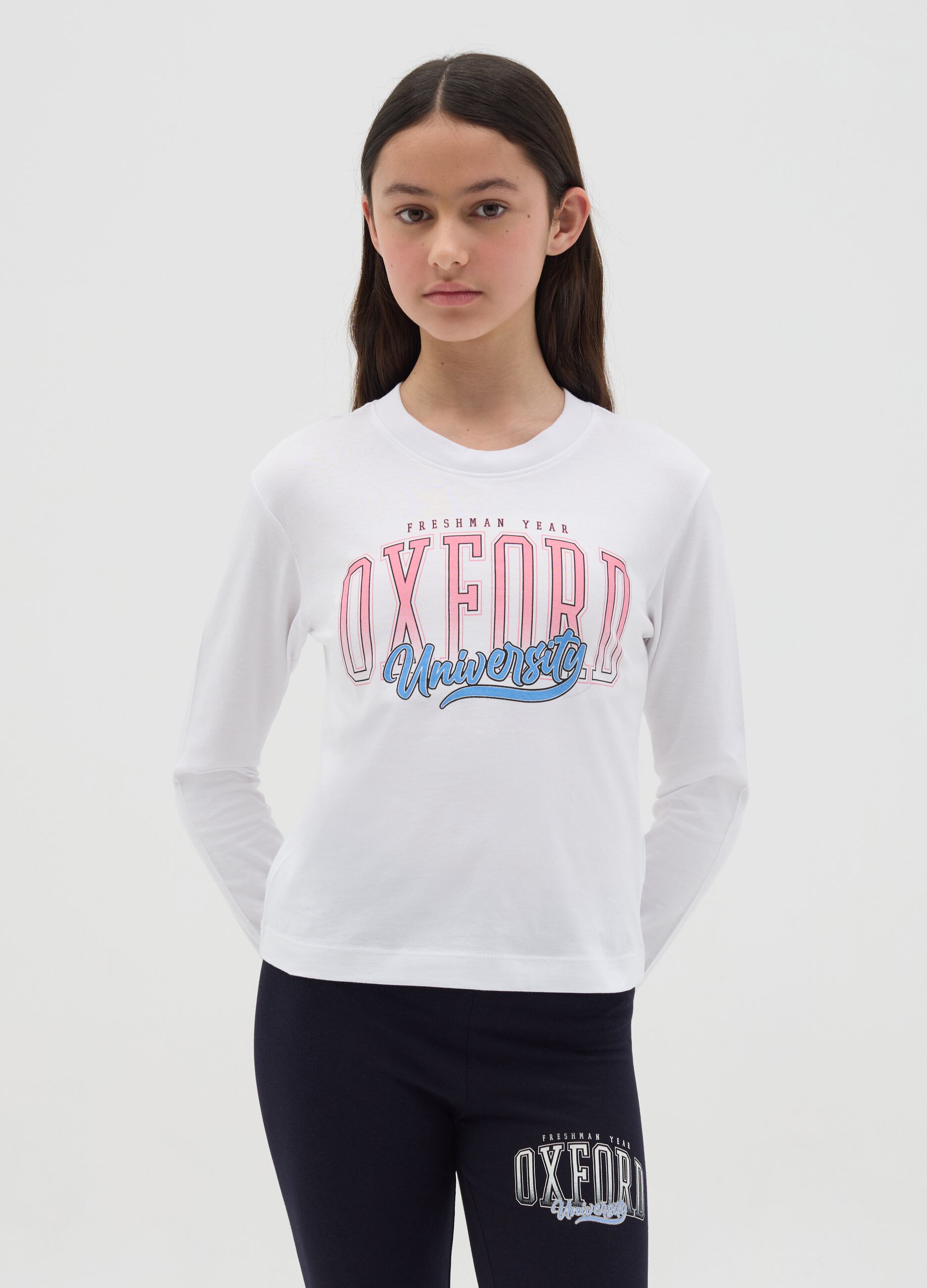 Cotton T-shirt with print and long sleeves