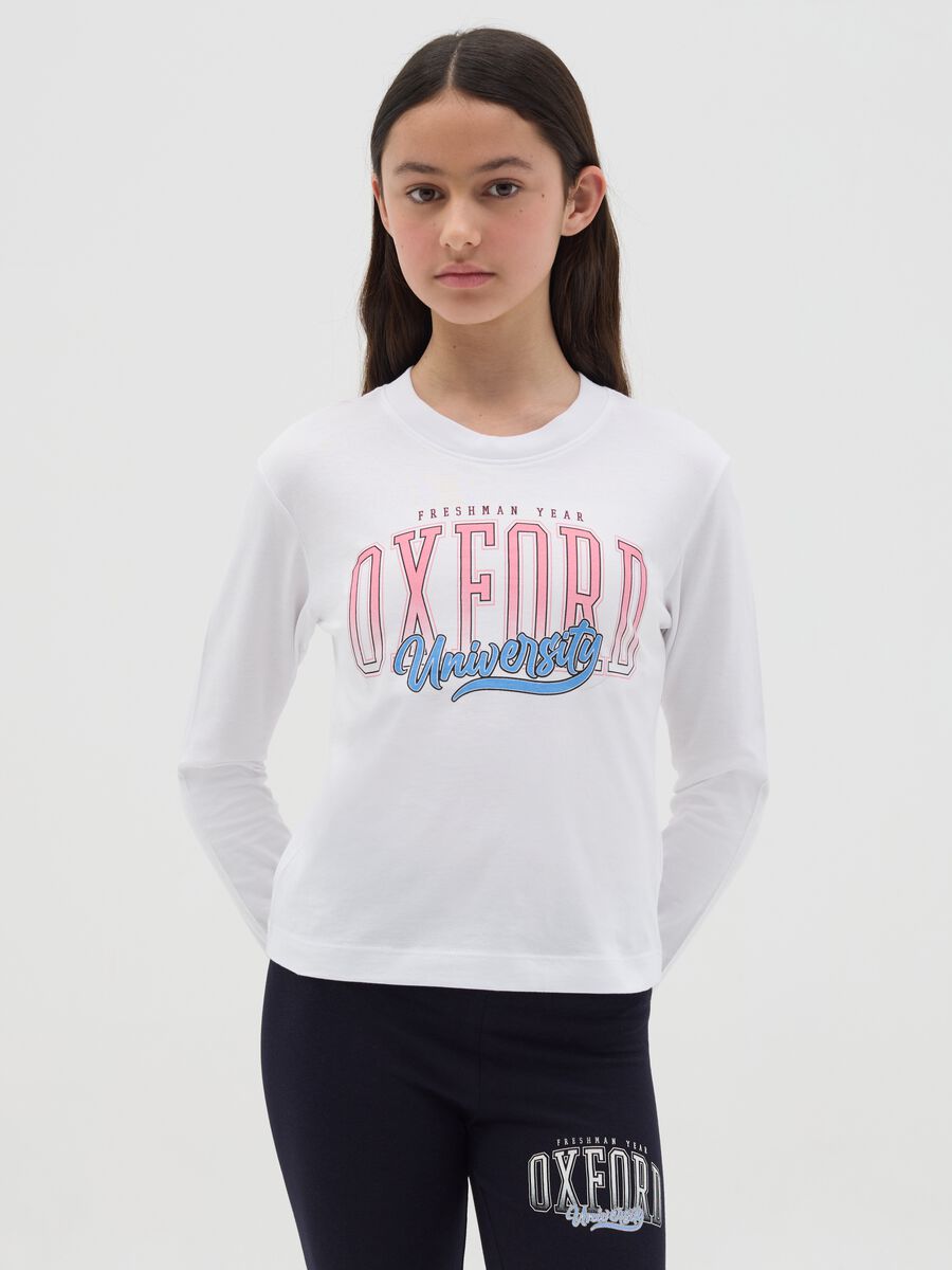 Cotton T-shirt with print and long sleeves_0