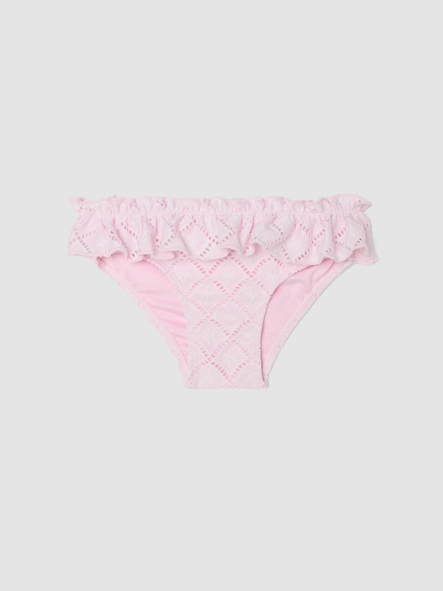 Pink stretchy bikini bottoms with frill_0