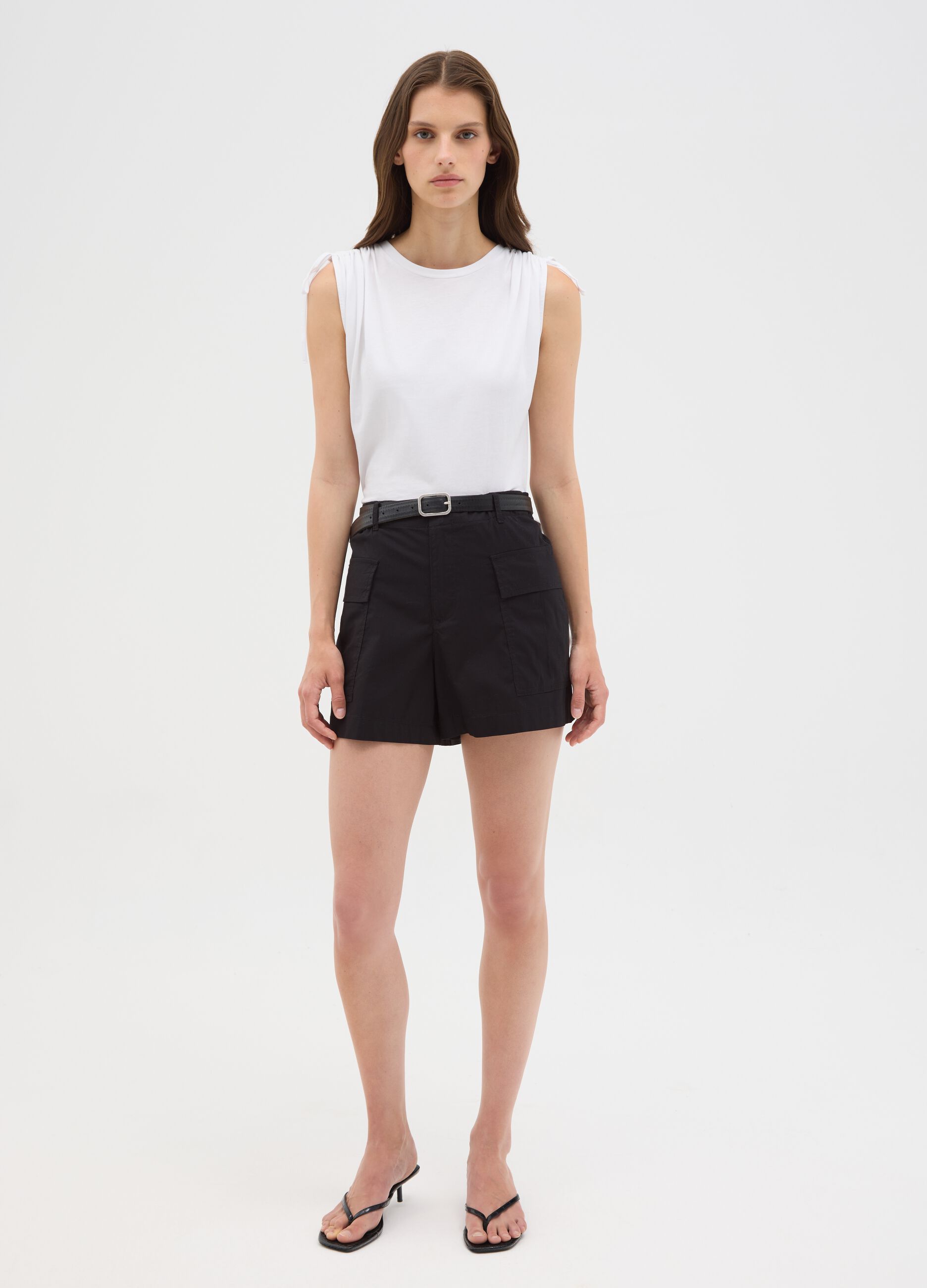 Women's Black Stretch Cotton Regular Fit Shorts