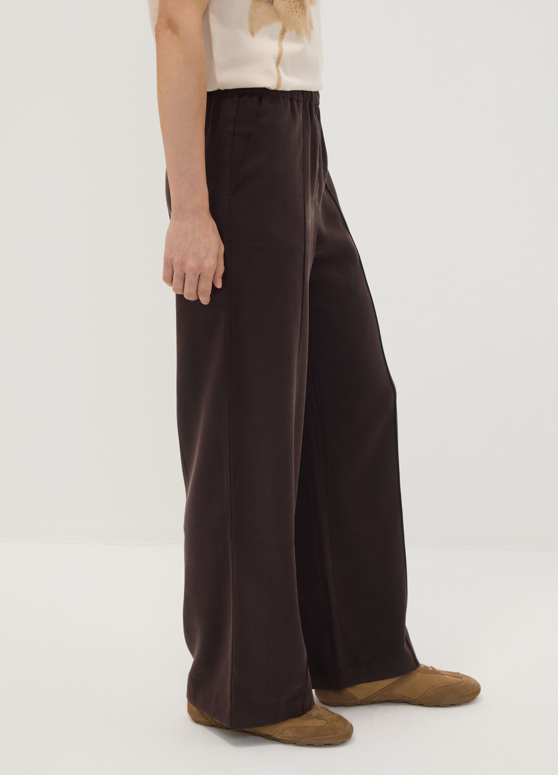 Brown viscose-blend wide-leg jogger trousers