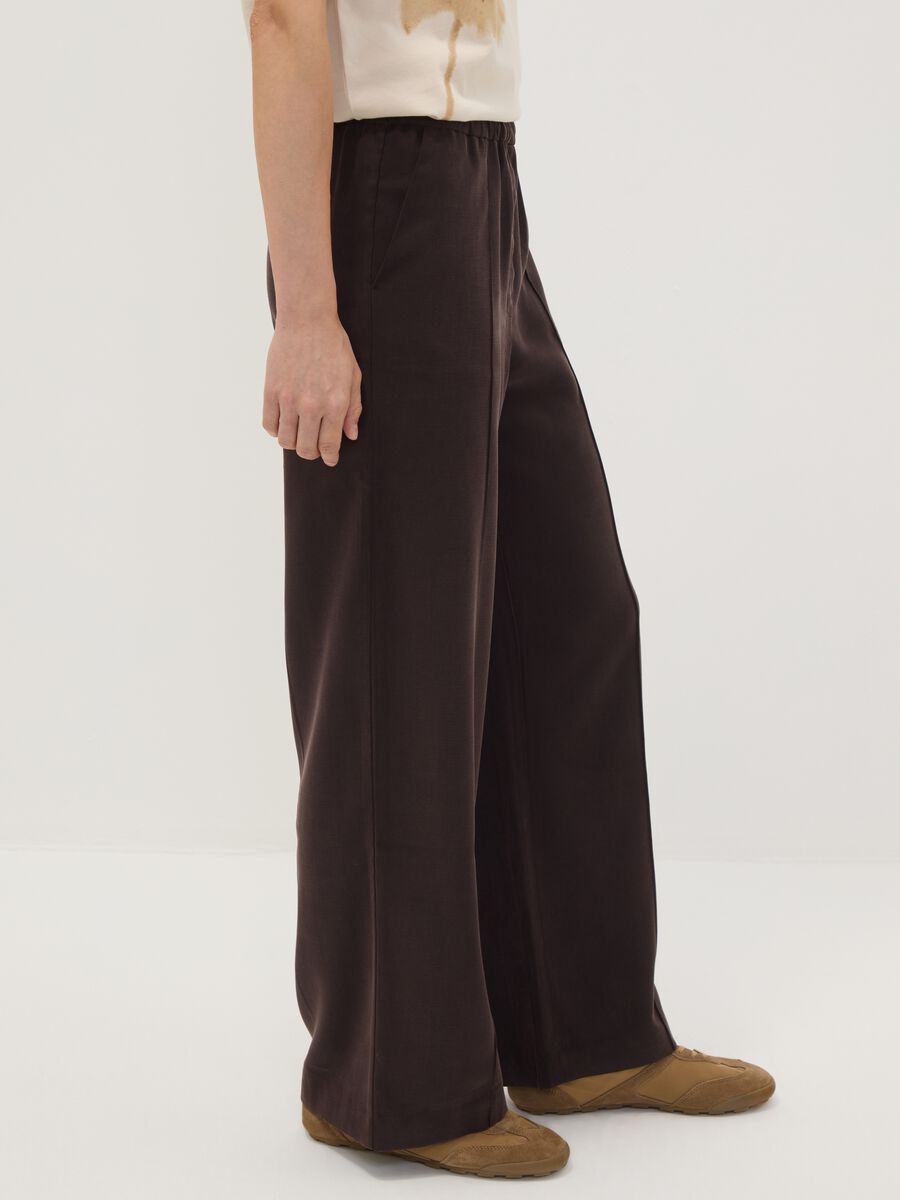 Pantaloni jogger marroni in misto viscosa wide leg_3