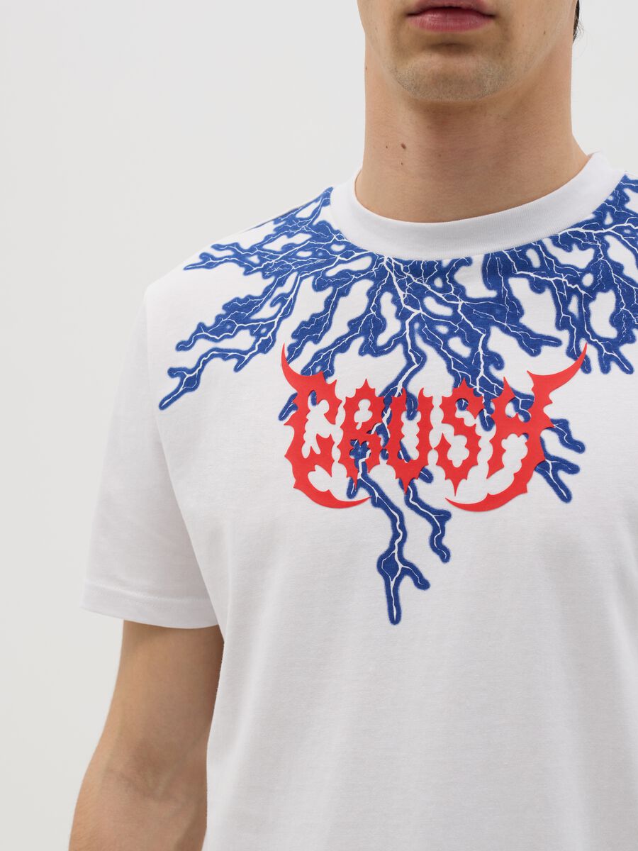 White short-sleeved T-shirt with lightning print_2