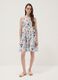 White pure cotton dress with floral print and V-neck, oversized fit_1