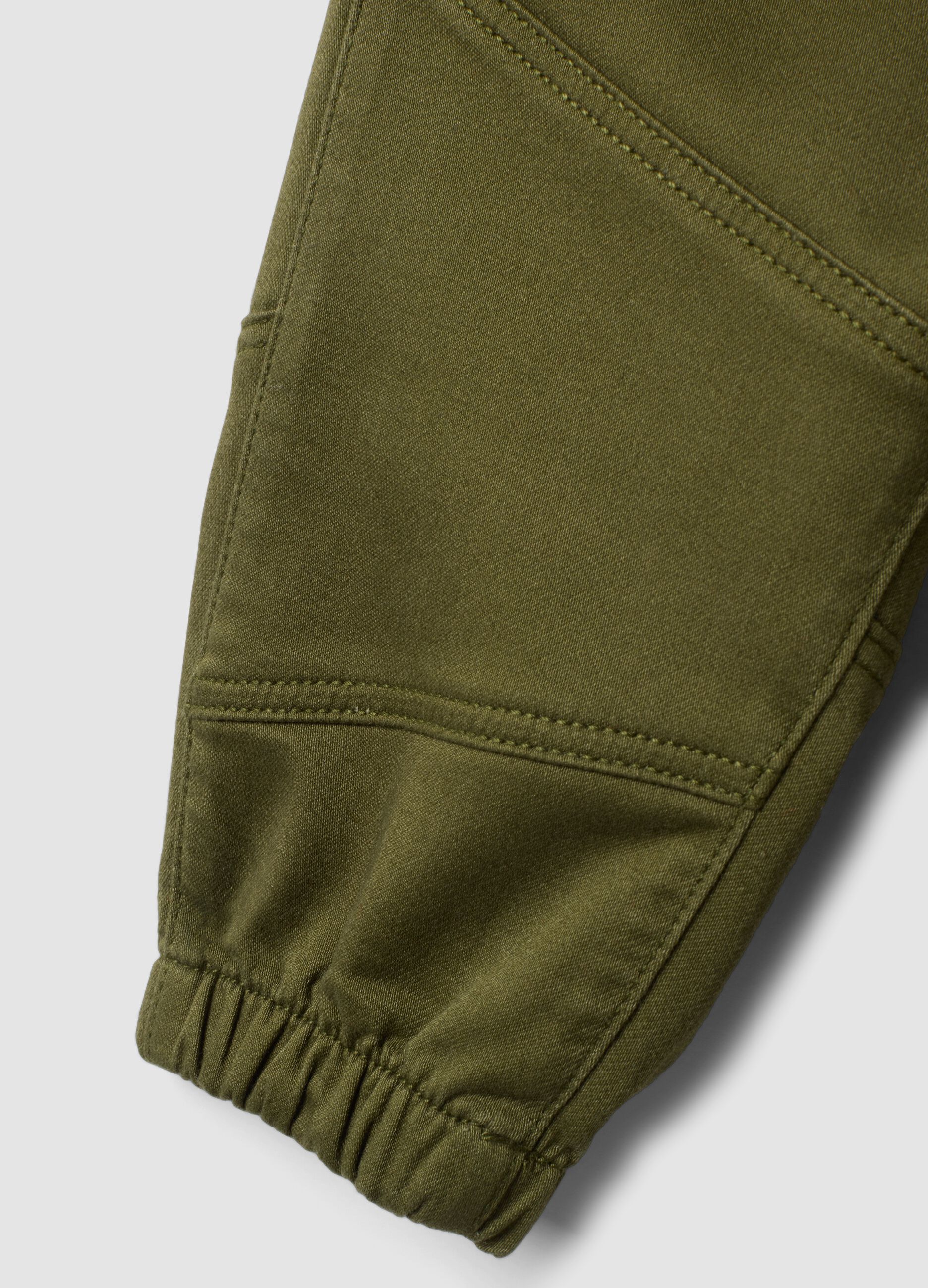 Green stretch cotton jogger trousers with drawstring, oversized fit for baby boy