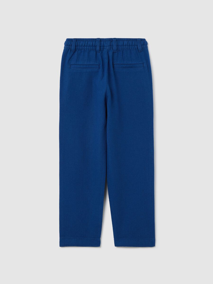 Blue trousers in cotton and linen with drawstring_1