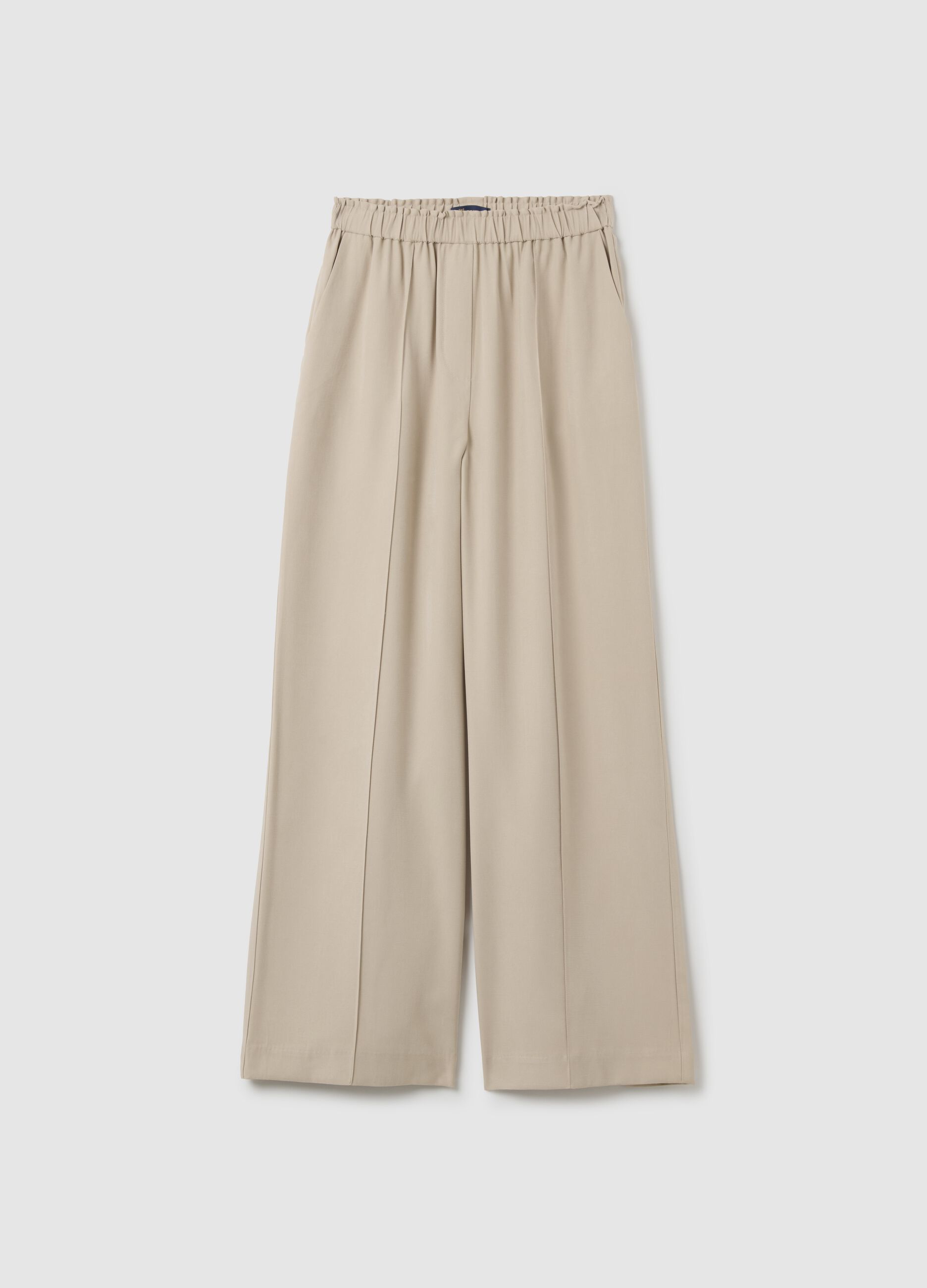 Wide-Leg Beige Trousers
