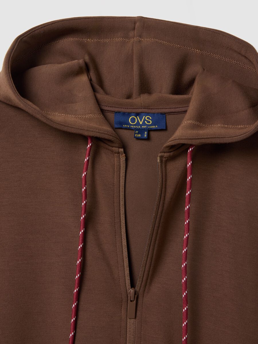 Brown modal blend regular fit hoodie with full zip_5
