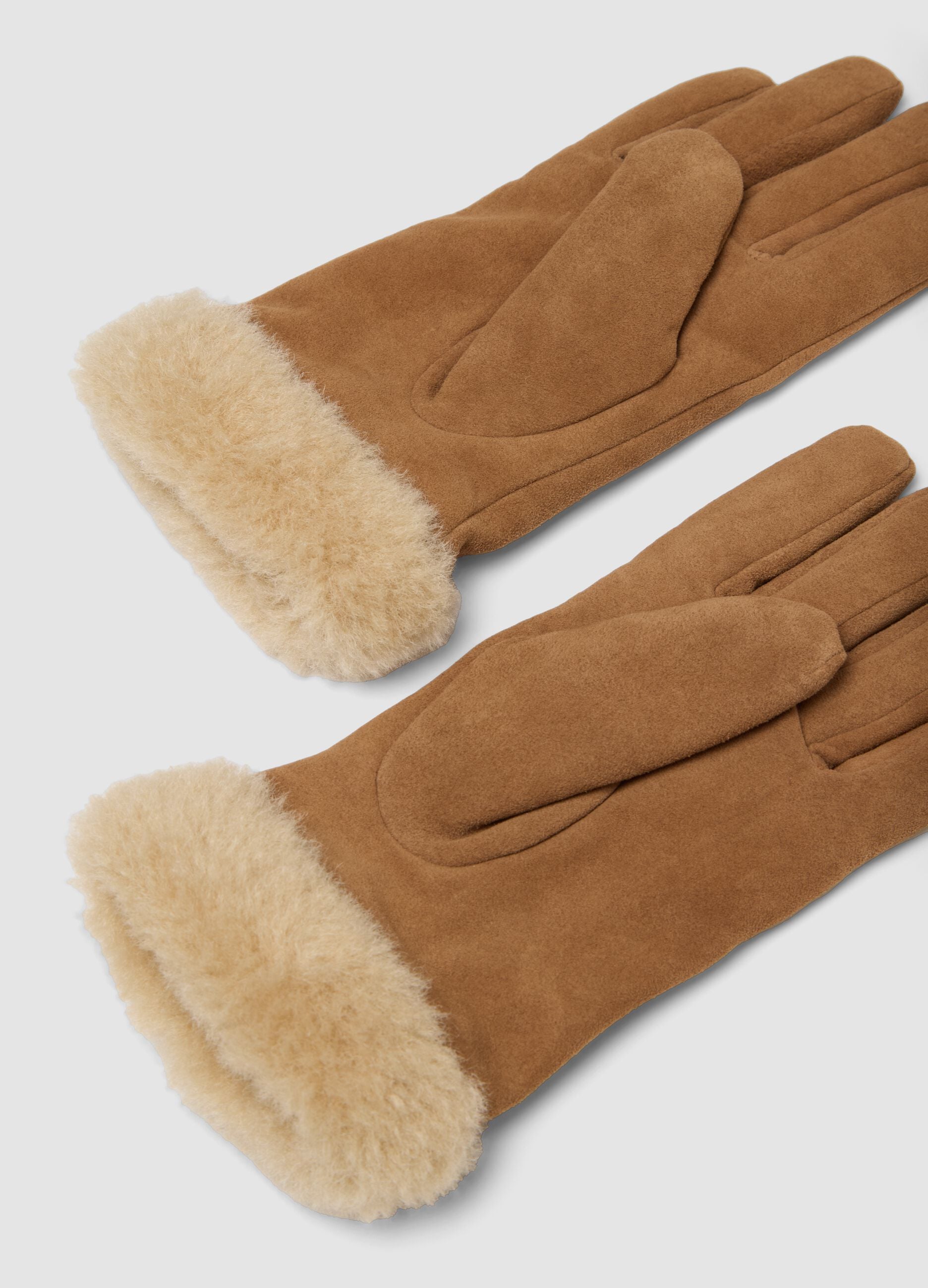 Brown genuine leather gloves with soft cuff