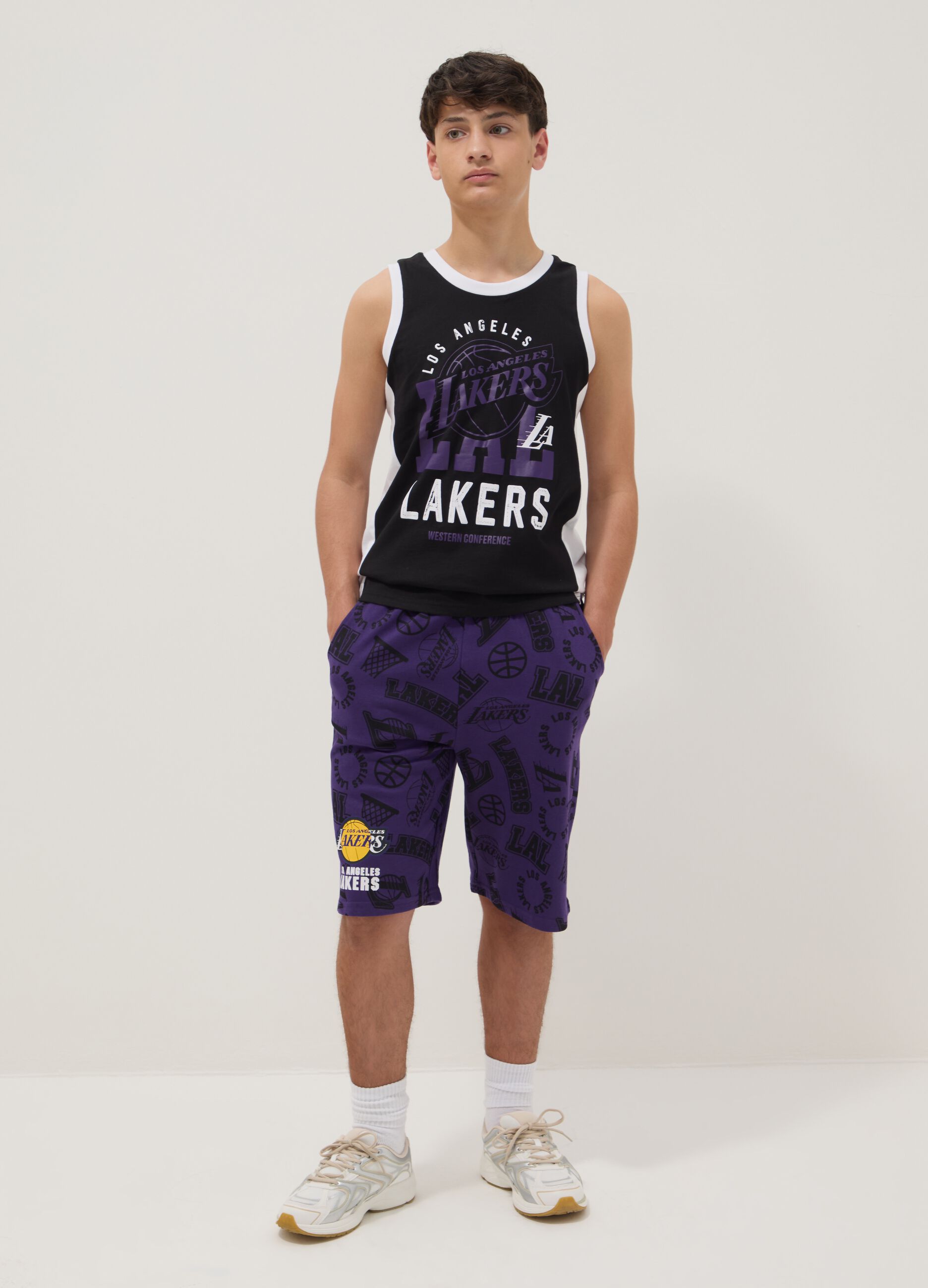 Purple pure cotton Bermuda shorts with elasticated waist