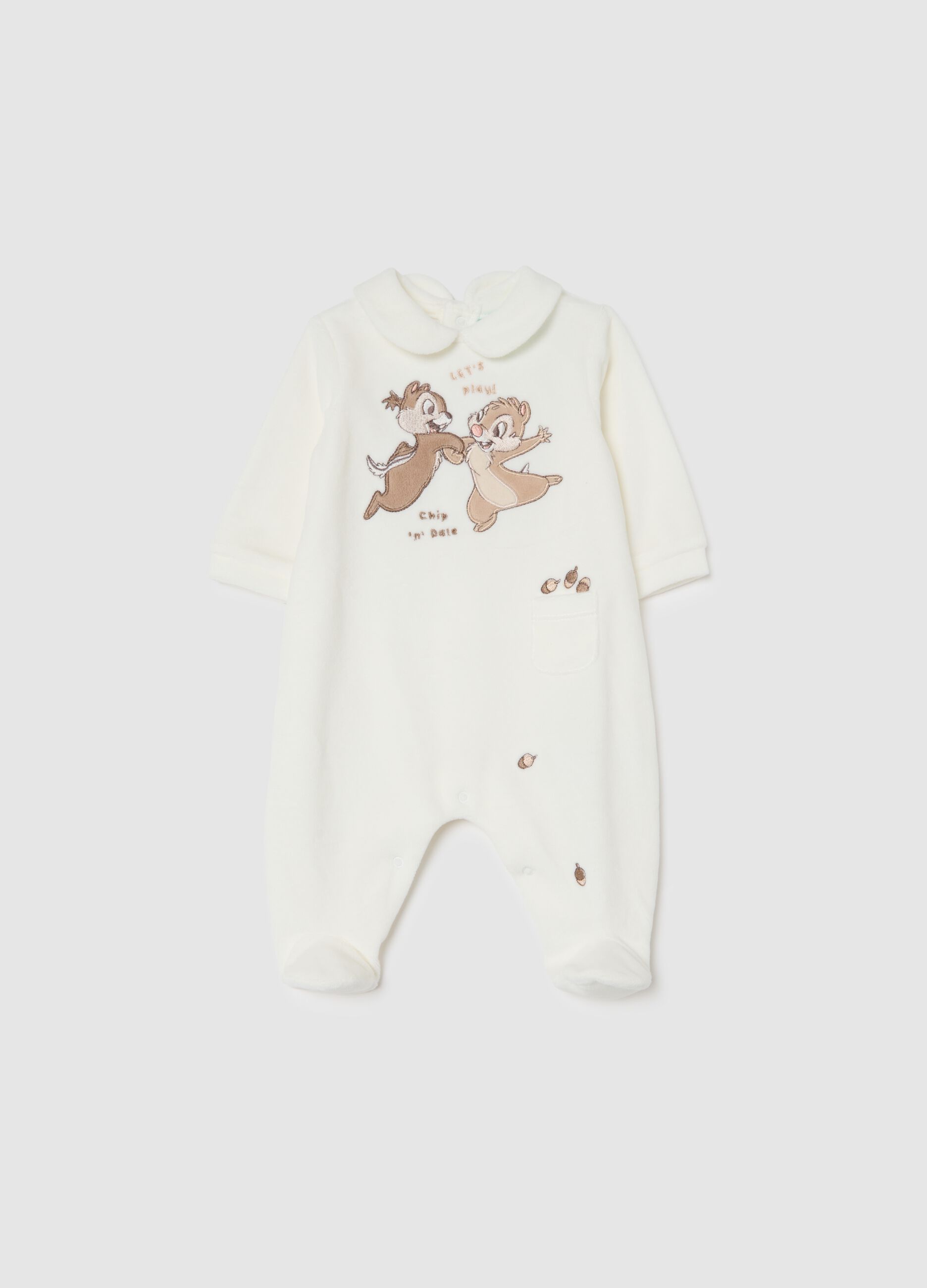 White cotton-blend babygrow with embroidery