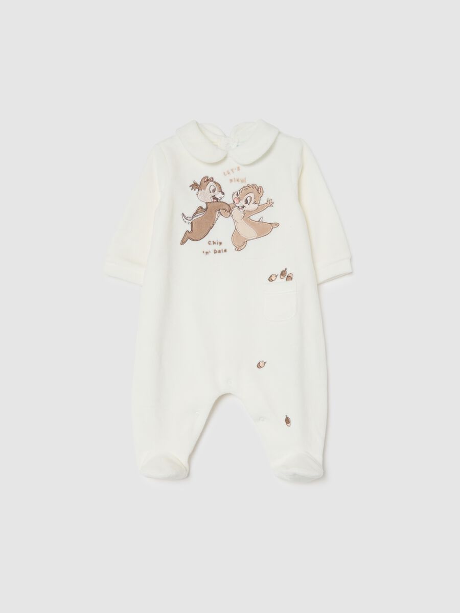 White cotton-blend babygrow with embroidery_0