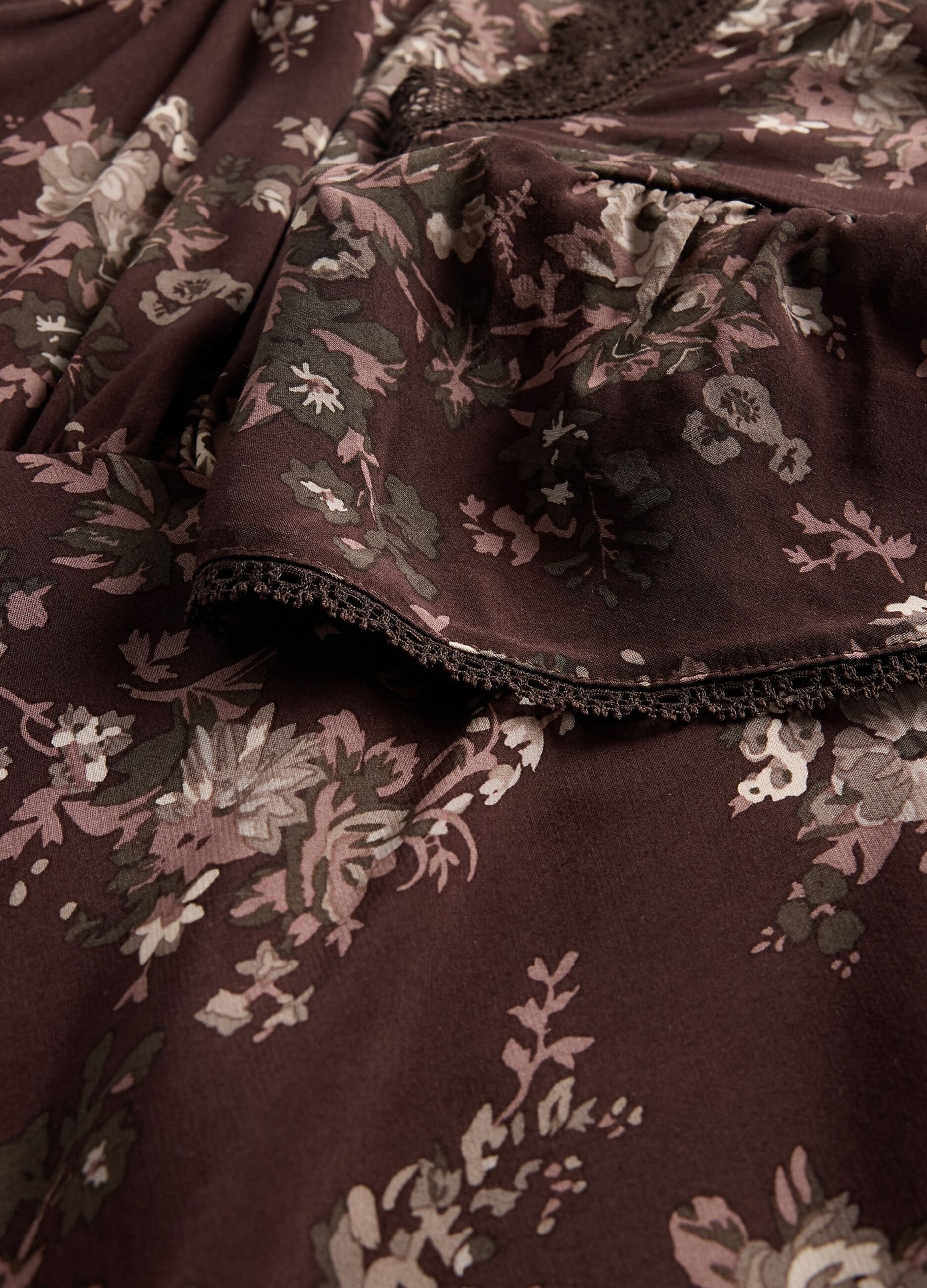 Brown pure viscose dress with floral print