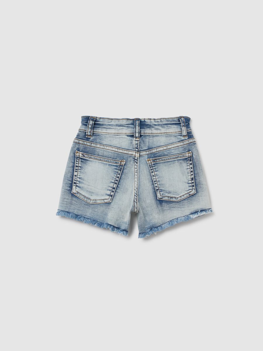 Girls' Slim Fit Blue Denim Shorts with Rhinestones_4