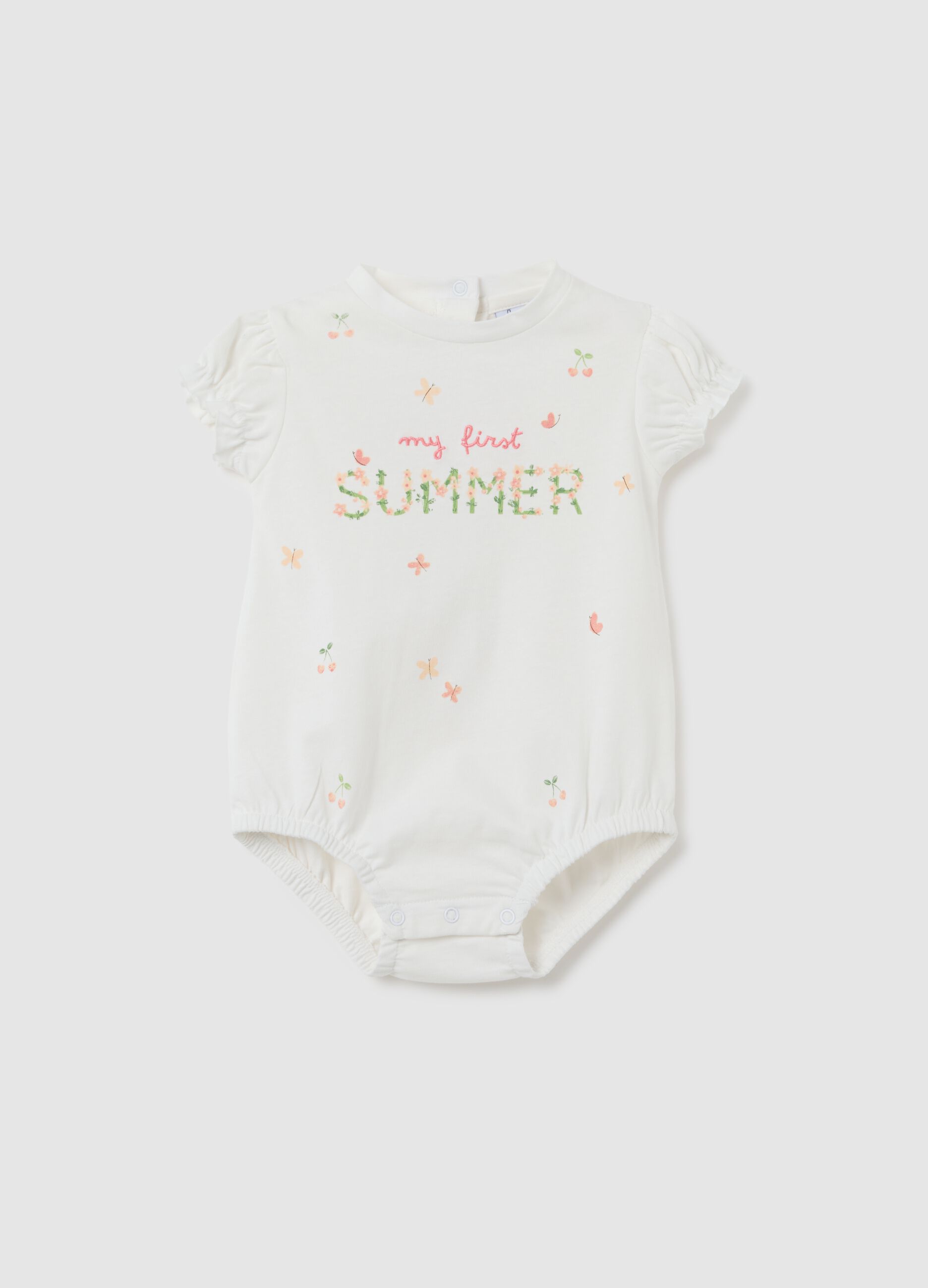 Body da neonata in puro cotone bianco con ruches