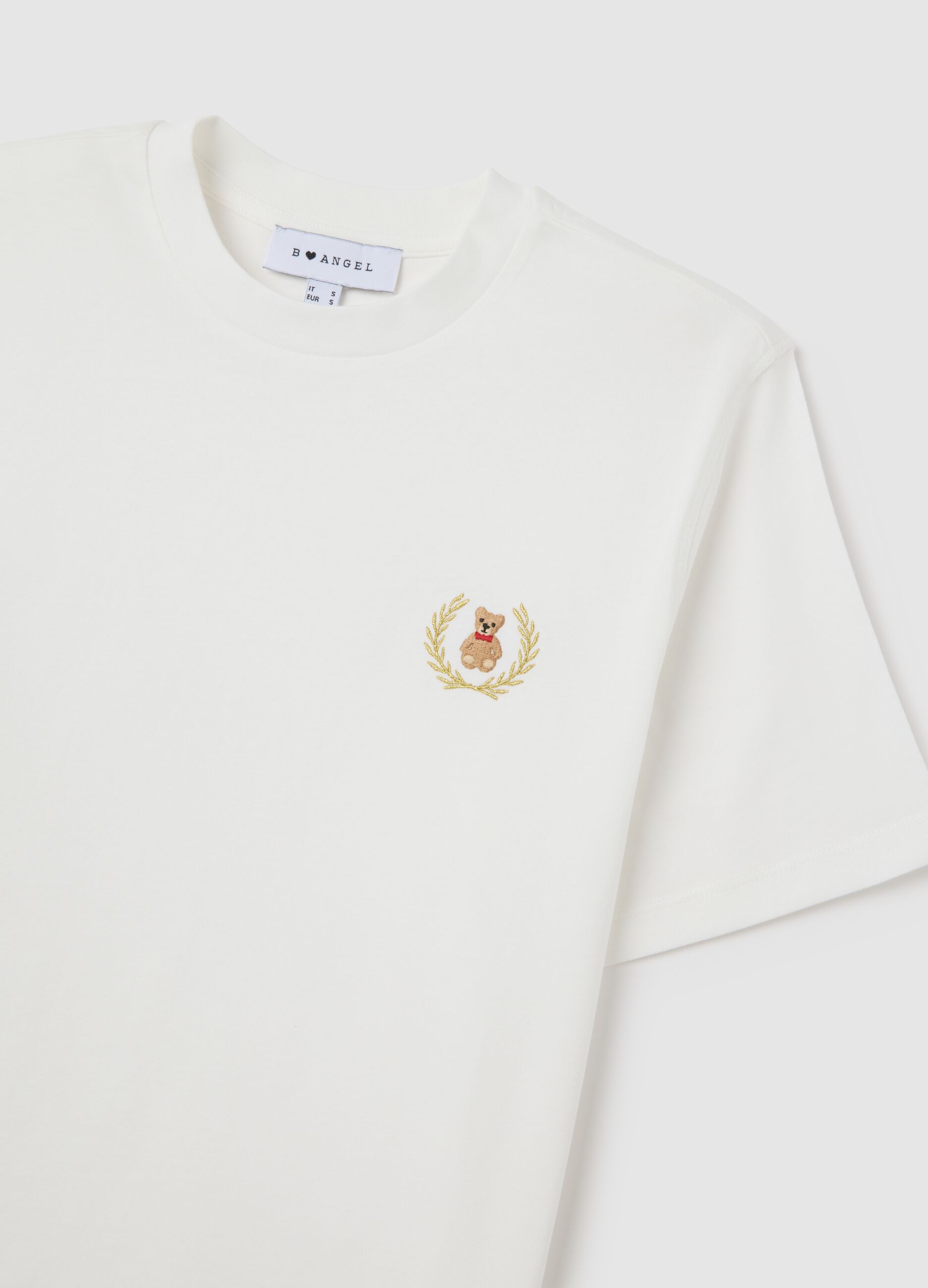 White pure cotton T-shirt relaxed fit with emblem