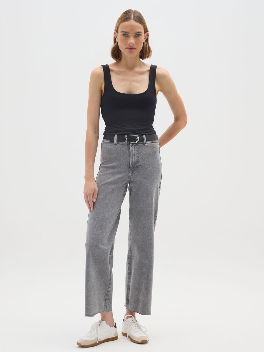 Grey wide leg cotton blend jeans_0