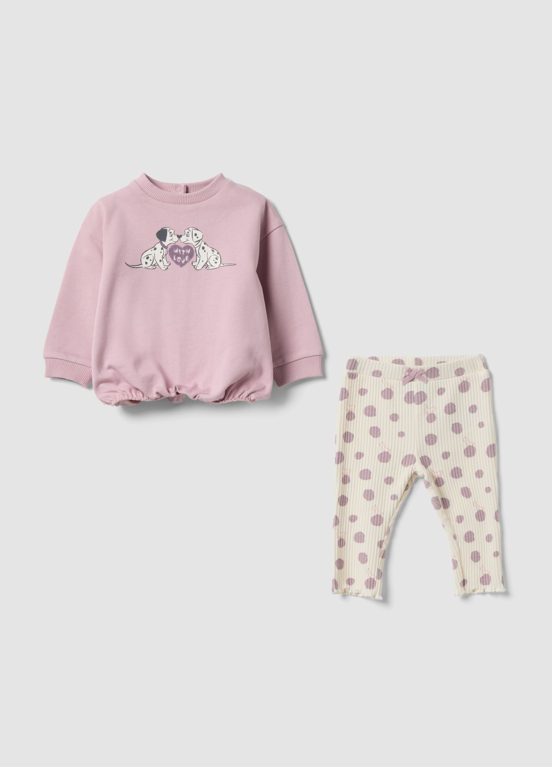 Purple organic cotton Disney 101 Dalmatians outfit for baby girl