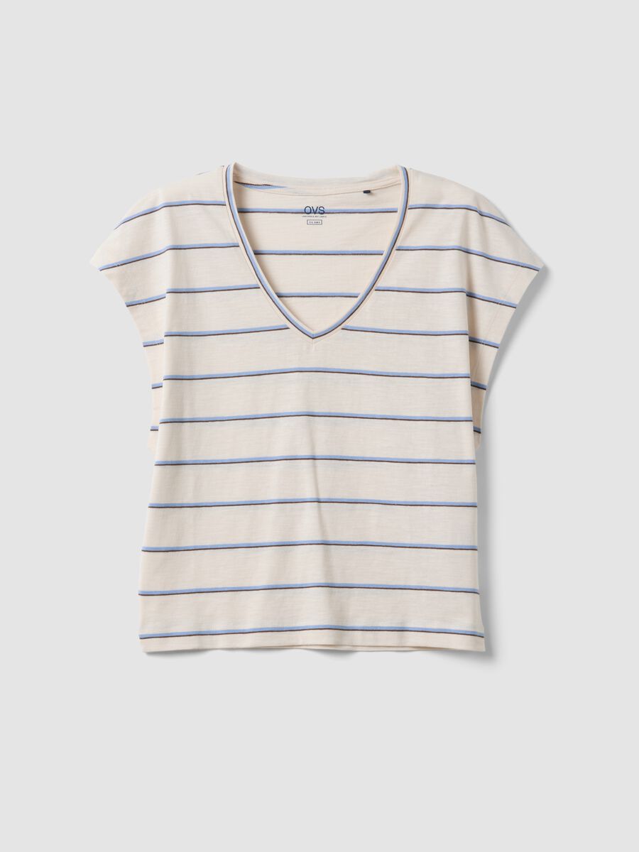 T-shirt beige in puro cotone a righe_4