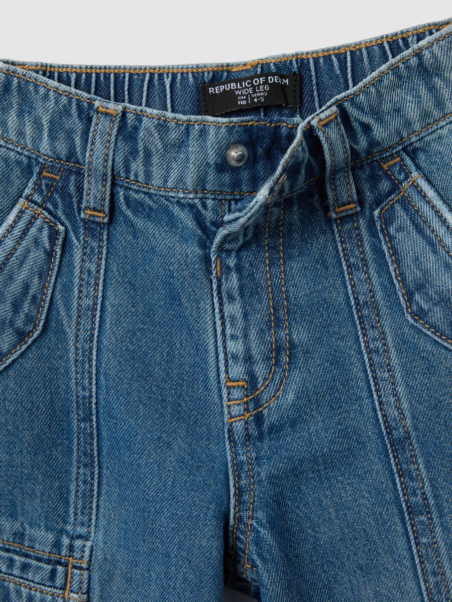 Girls' wide-leg pure cotton denim trousers_3