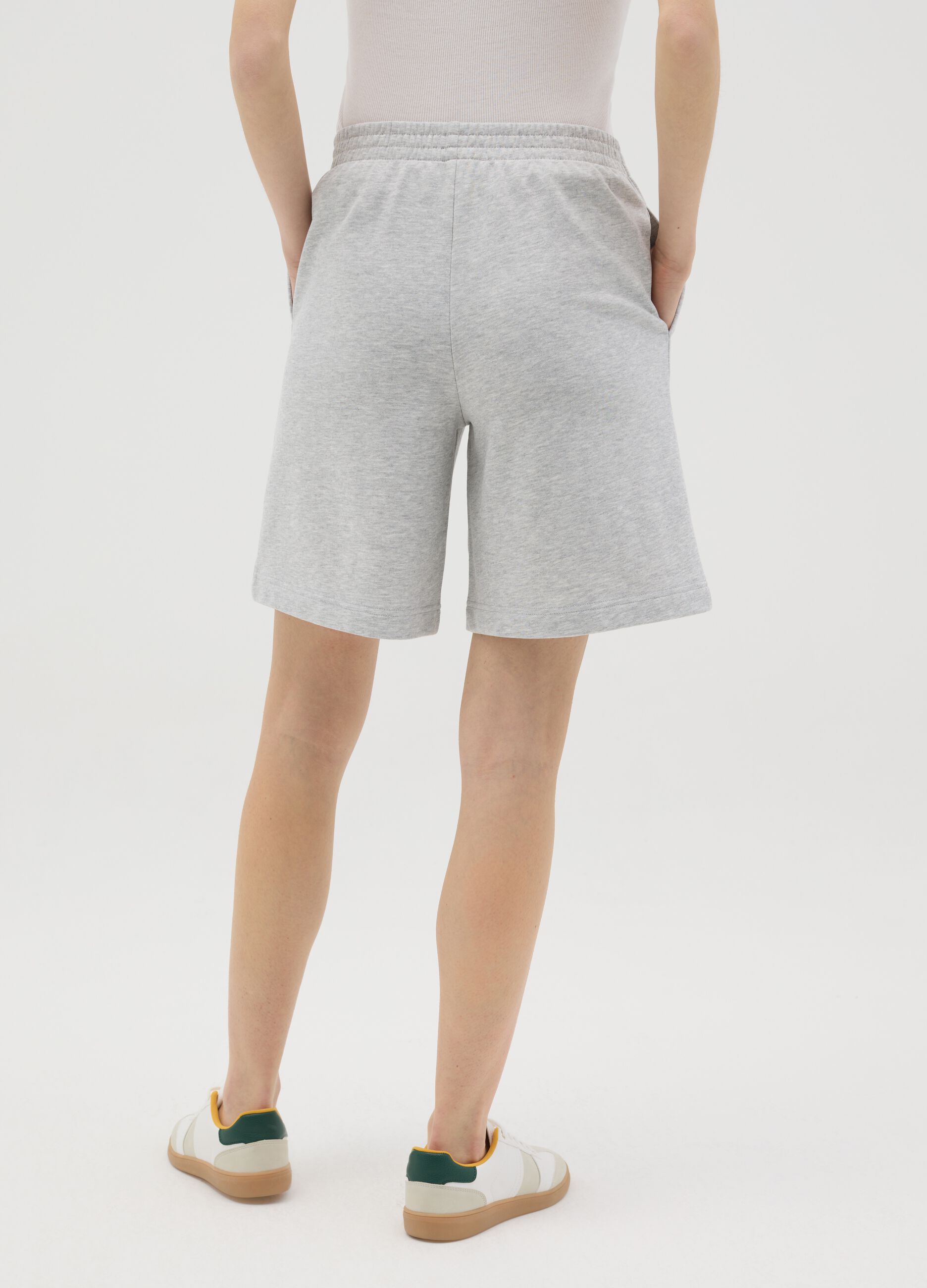 Bermuda in French Terry con vita elasticata grigio