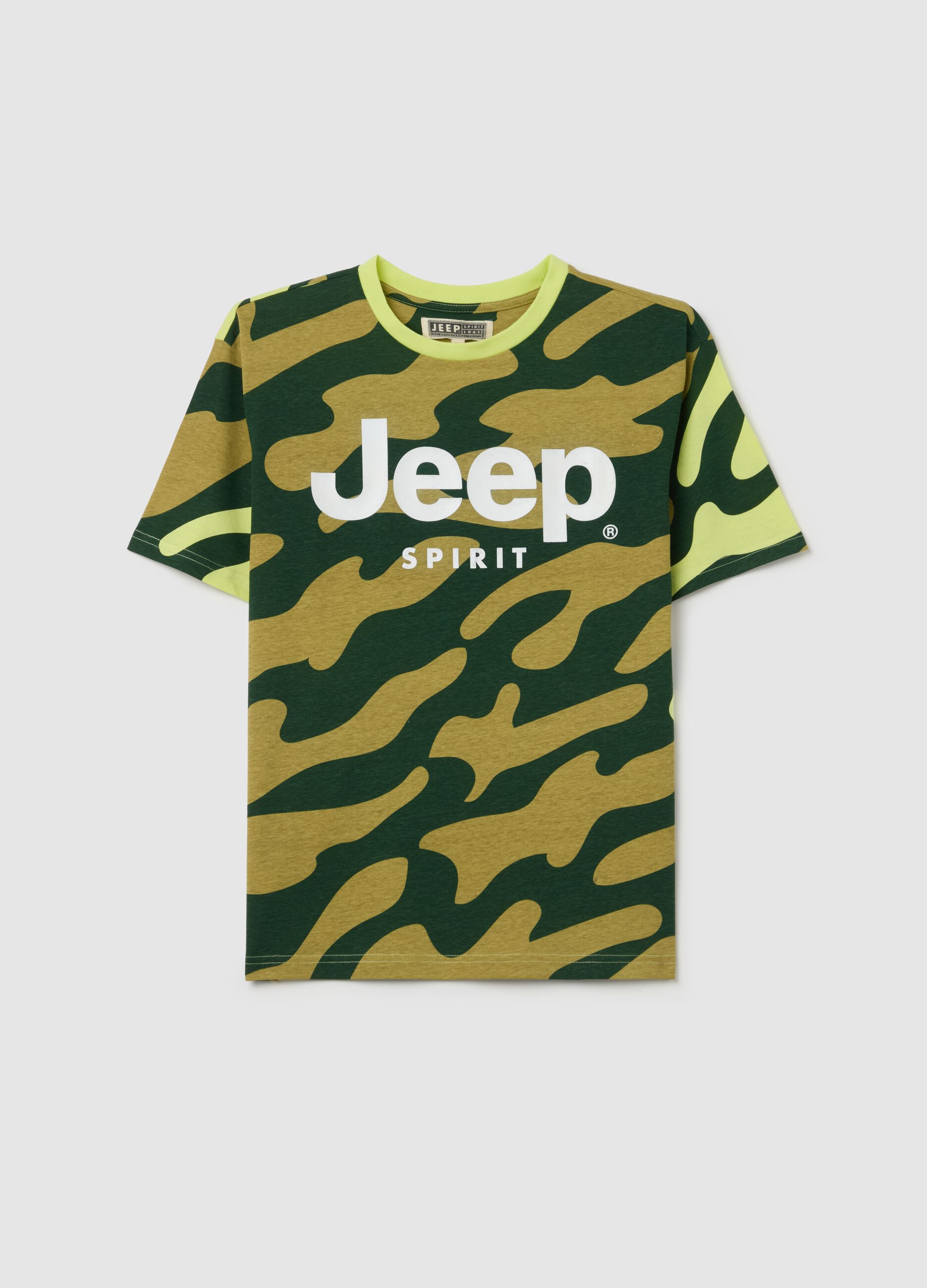T-shirt in cotone camouflage con stampa logo