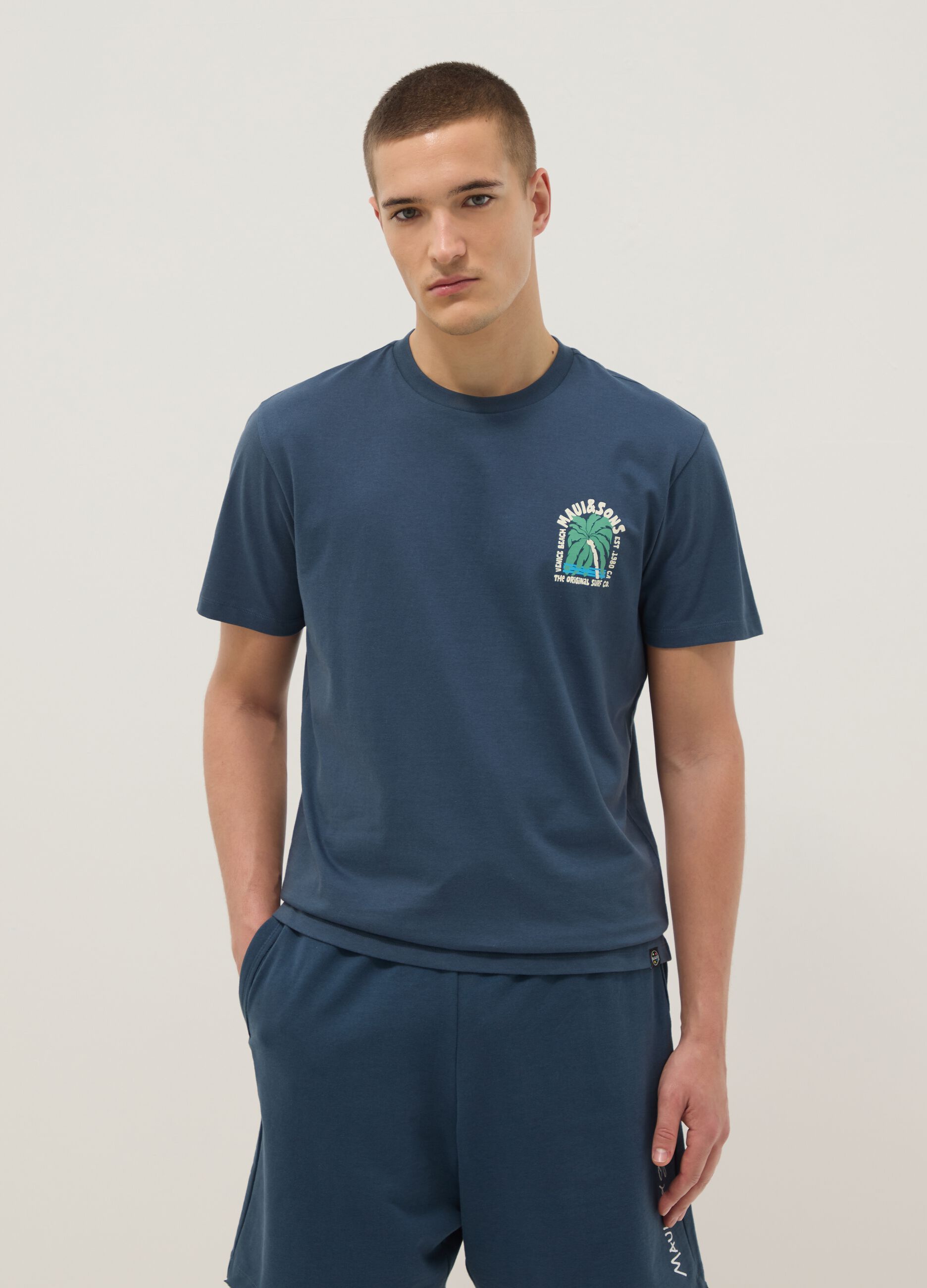 Blue short-sleeve pure cotton T-shirt