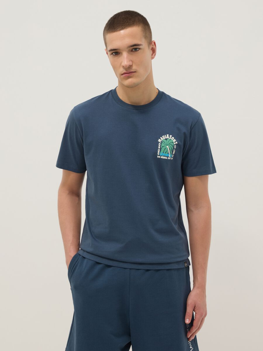 T-shirt blu a maniche corte in puro cotone_0