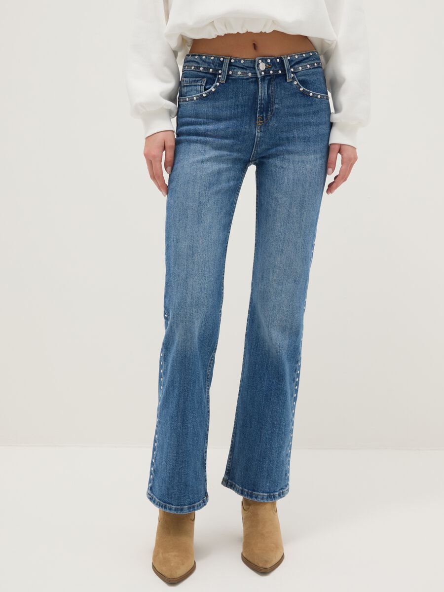 Blue denim bootcut jeans with studs_1