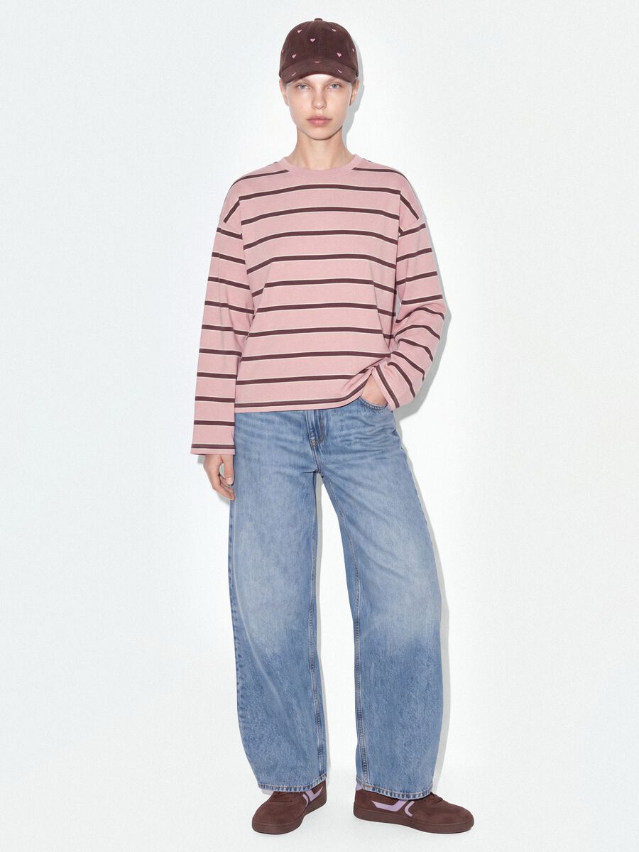 Felpa rosa in puro cotone a righe con girocollo relaxed fit_3