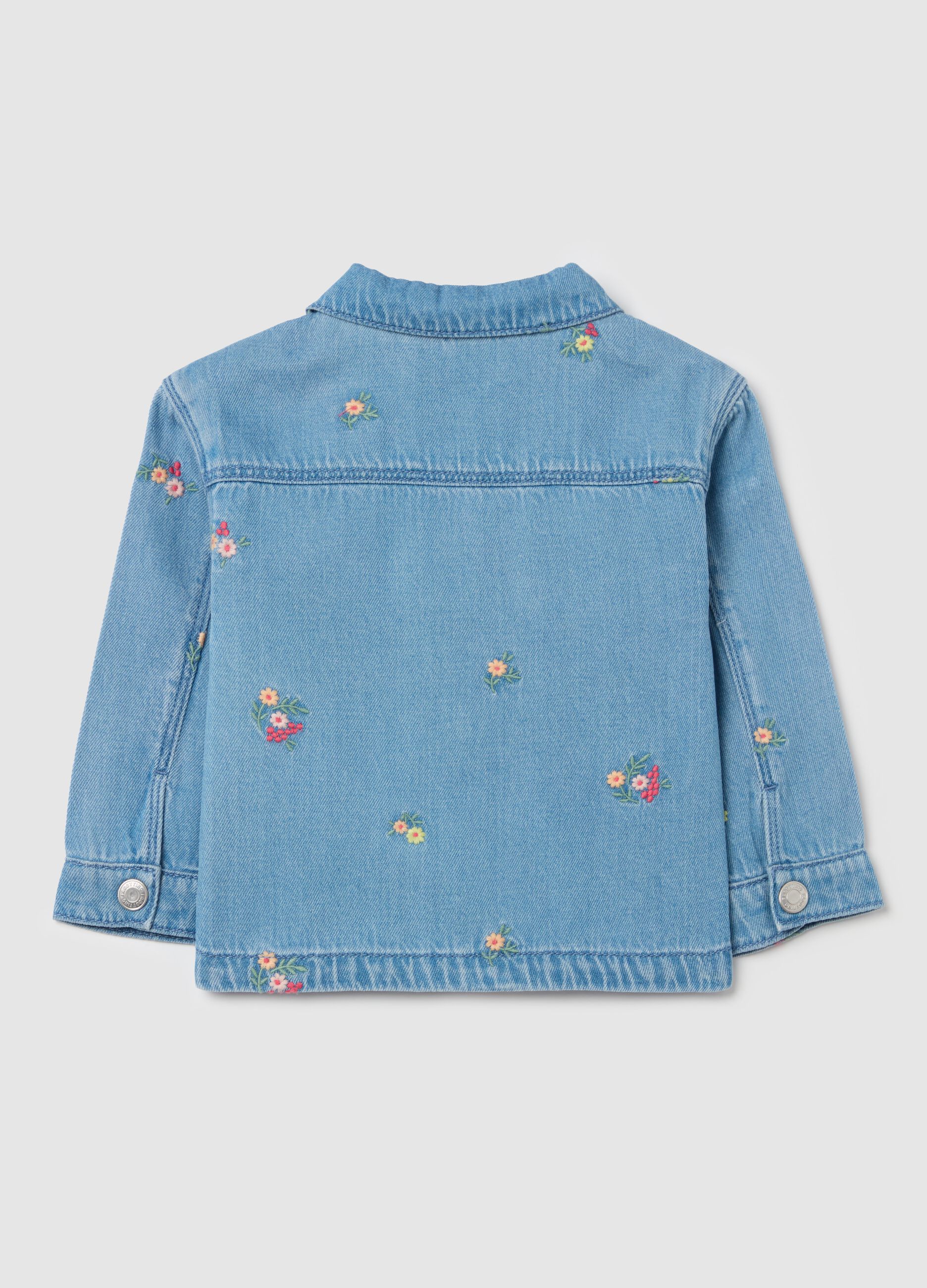 Lyocell and cotton shacket with flowers embroidery