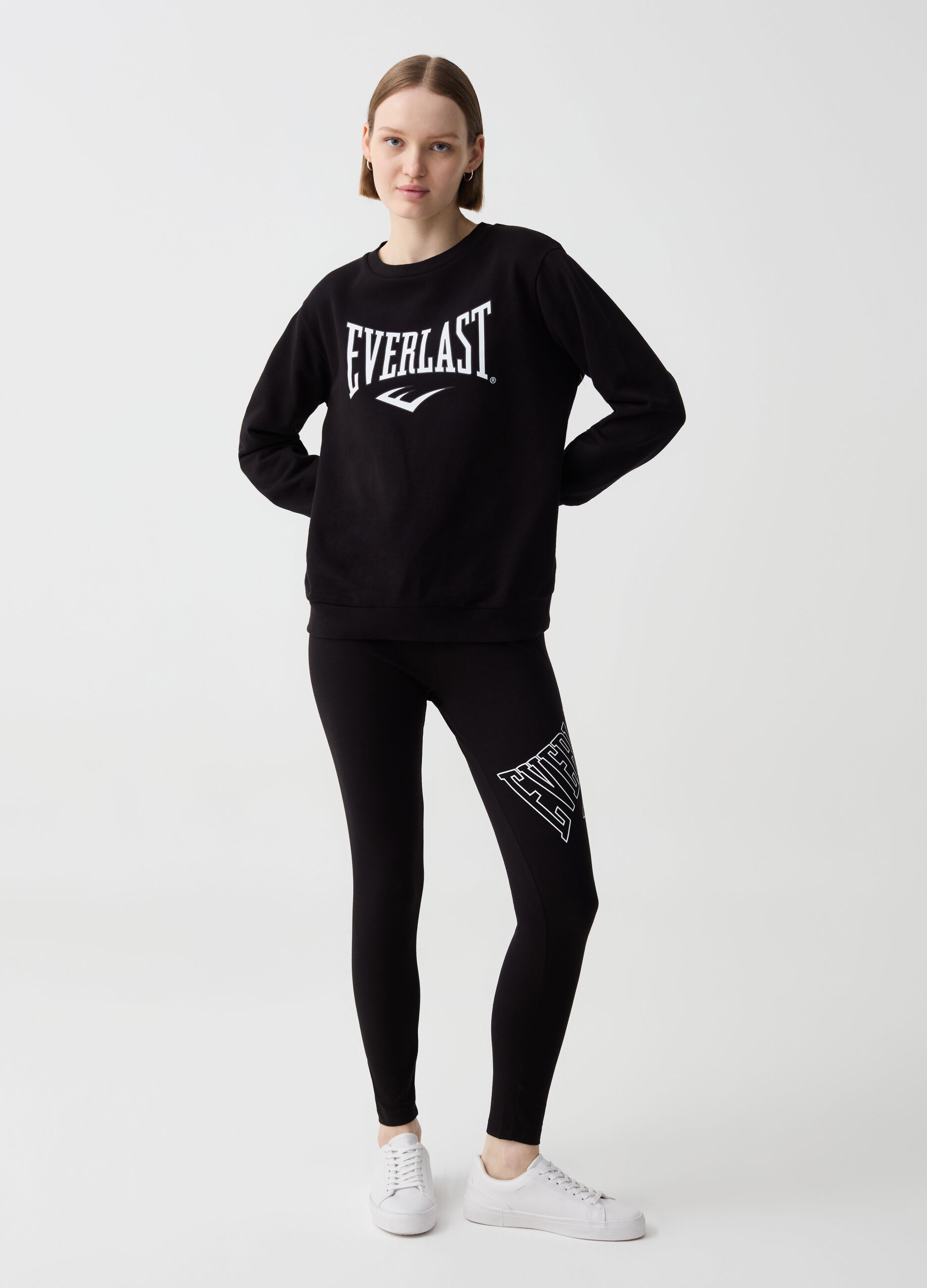 Leggings in cotone stretch con stampa logo